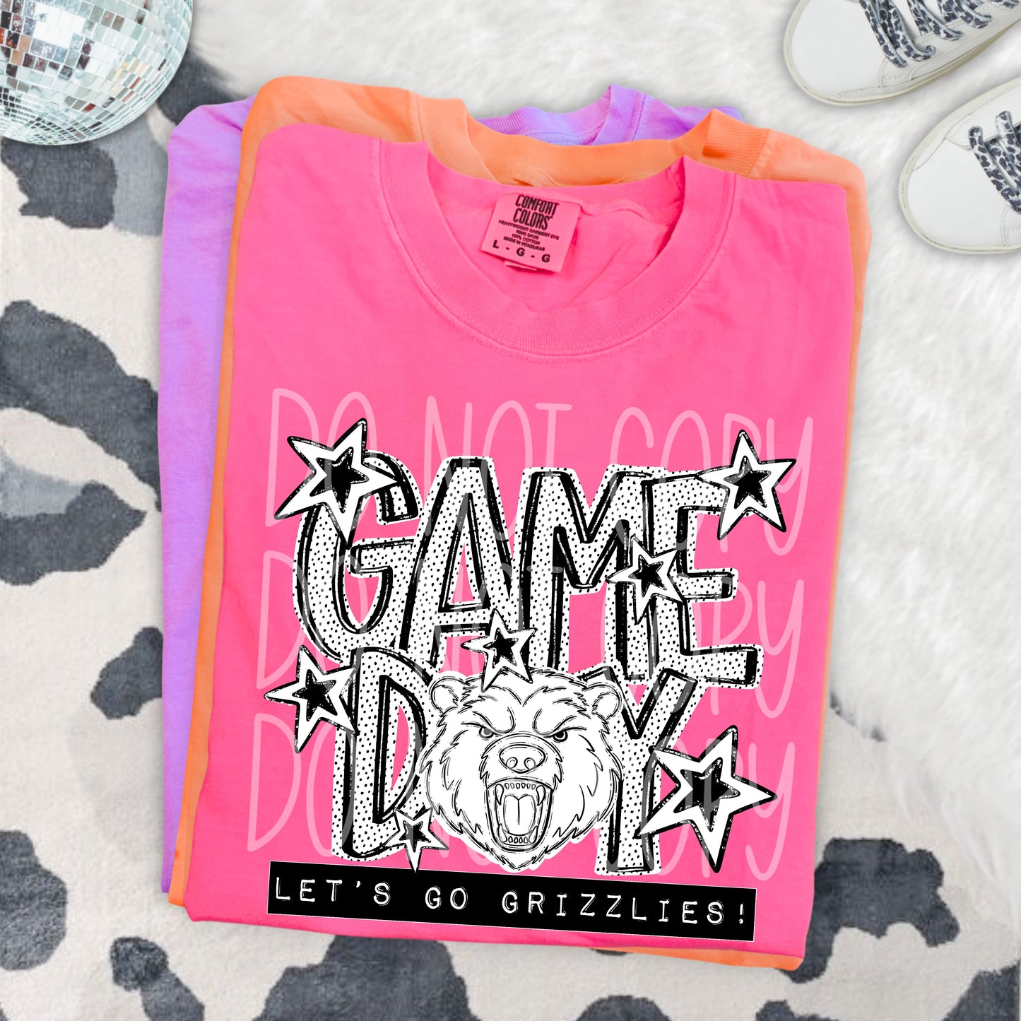 Game Day Grizzlies DTF Transfer | Grizzly Bear Mascot Heat Transfer | School Spirit Shirt Transfer | Black White Sports DTF