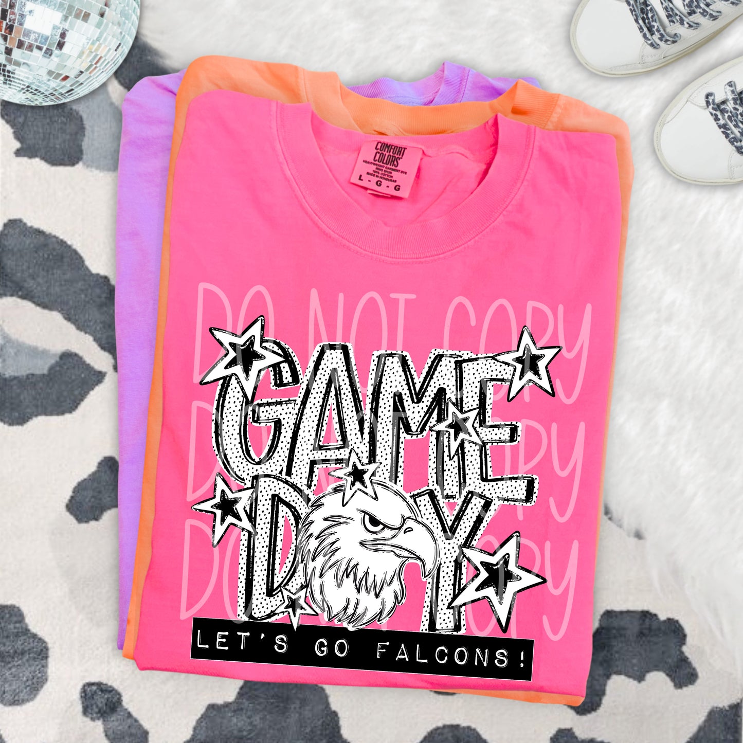 Game Day Falcons DTF Transfer | Falcon Mascot Heat Transfer | School Spirit Shirt Transfer | Black White Sports DTF