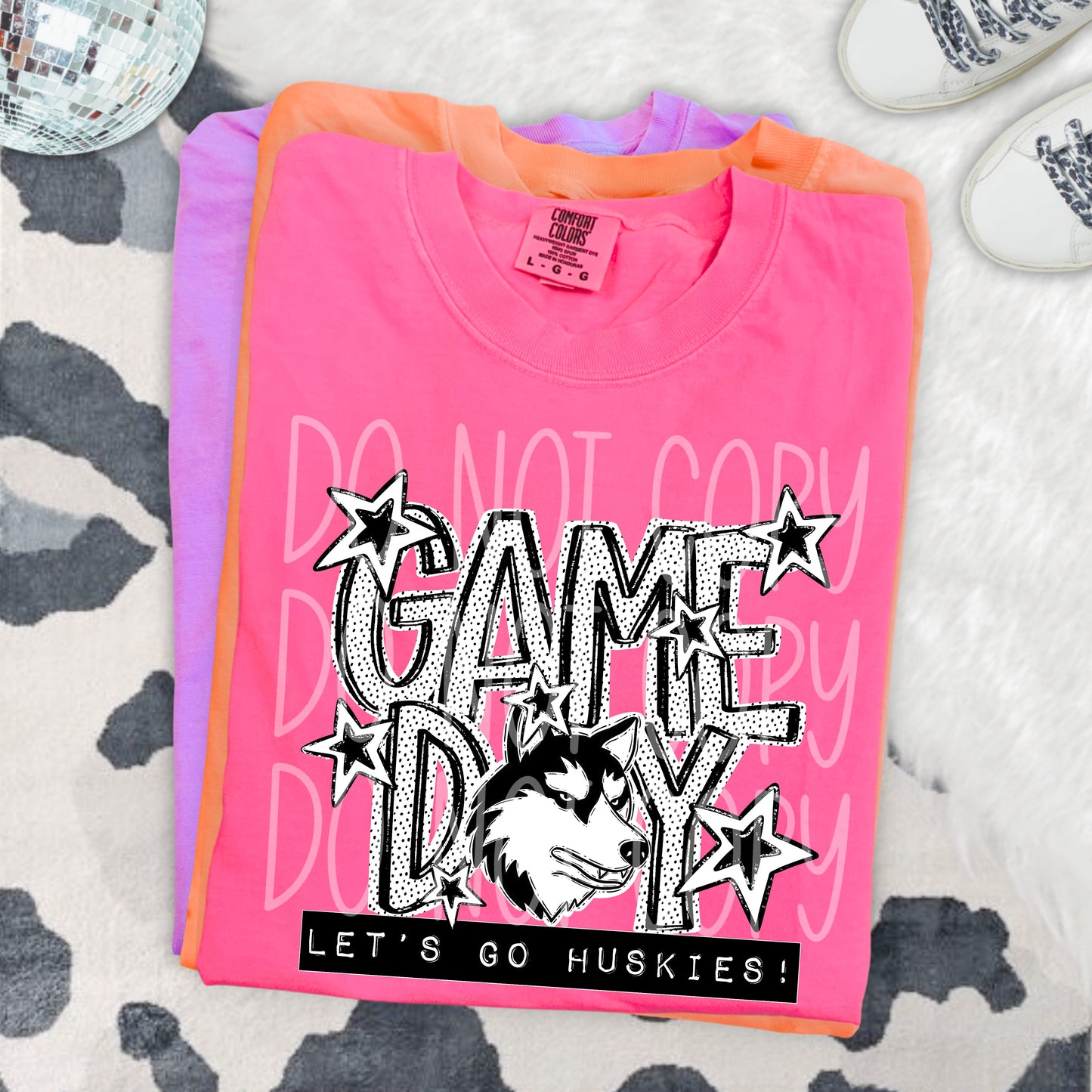 Game Day Huskies DTF Transfer | Husky Mascot Heat Transfer | School Spirit Shirt Transfer | Black White Sports DTF