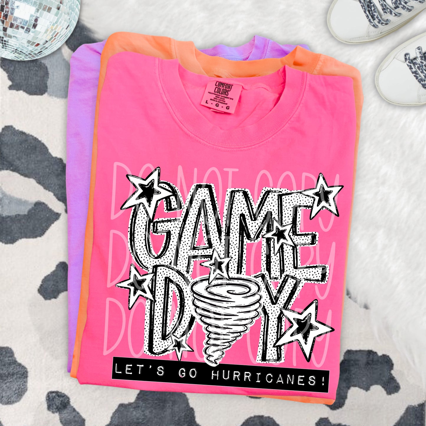 Game Day Hurricanes DTF Transfer | Hurricane Mascot Heat Transfer | School Spirit Shirt Transfer | Black White Sports DTF