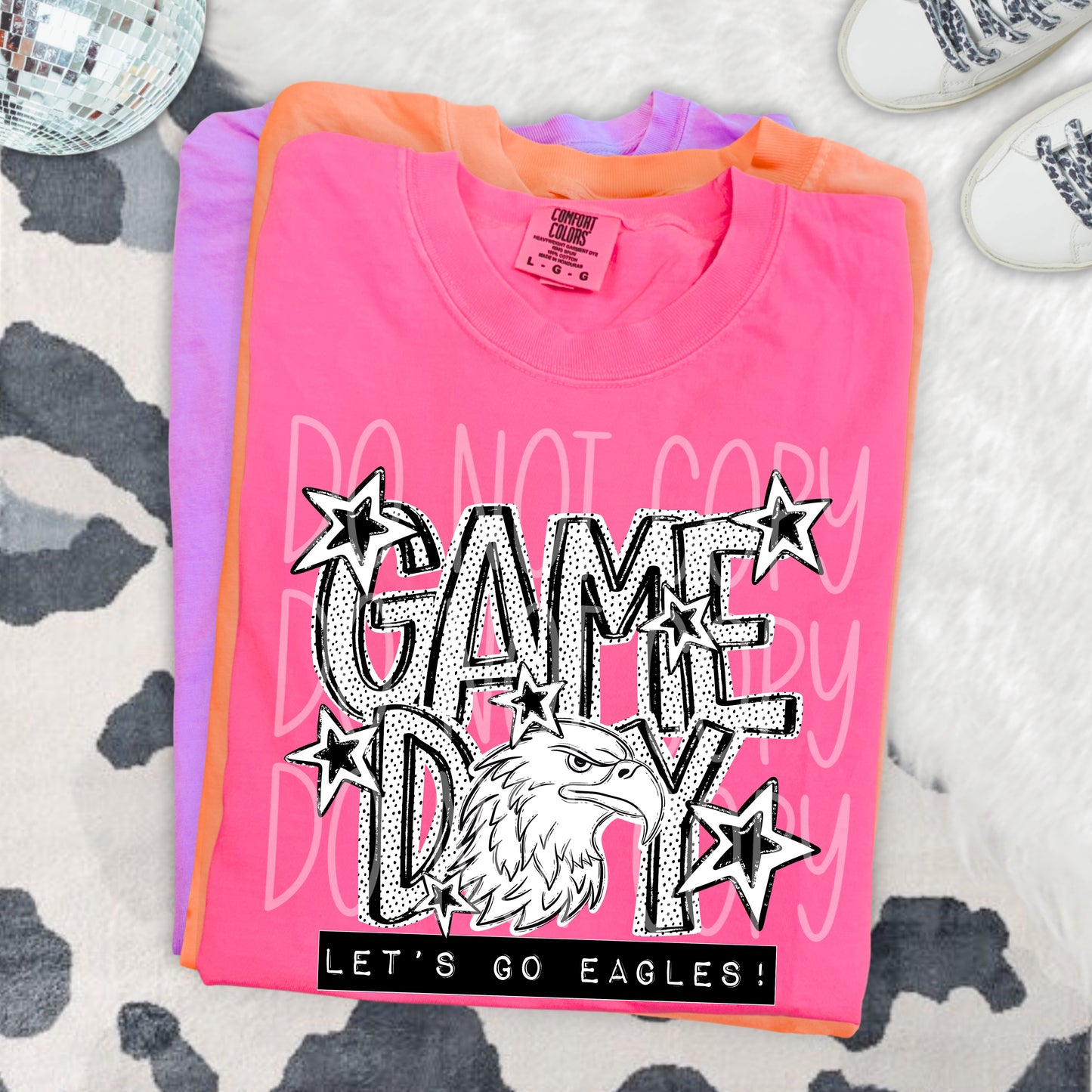 Game Day Eagles DTF Transfer | Eagle Mascot Heat Transfer | School Spirit Shirt Transfer | Black White Sports DTF