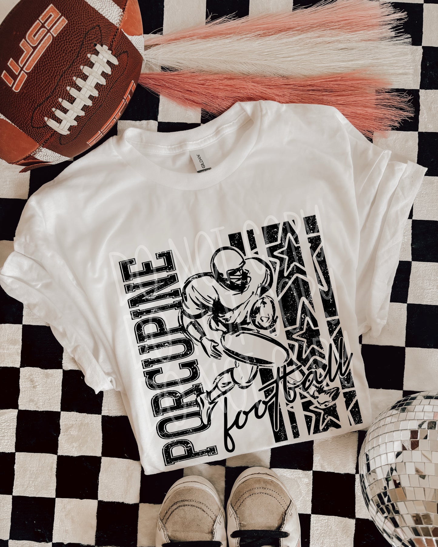 Porcupine Football DTF Transfer | Distressed Football Player Heat Transfer | Ready to Press Game Day Transfer