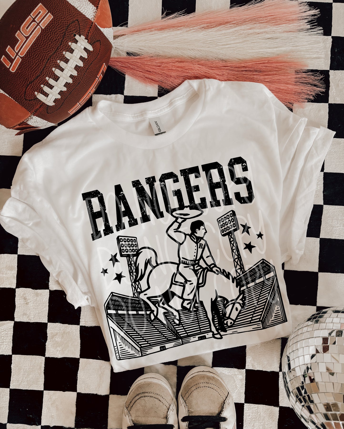 Rangers Letterman Mascot T-Shirt | Trendy School Spirit Shirt | Fast Shipping | Super Soft Shirts for Men/Women/Kid's