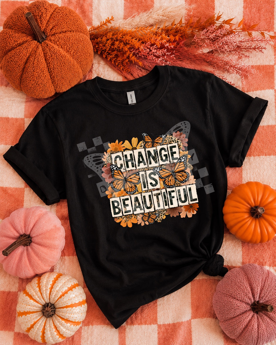 Change Is Beautiful DTF Transfer | Fall Butterfly Heat Transfer | Autumn Floral Iron On Transfer | Pumpkin Season Shirt Transfer