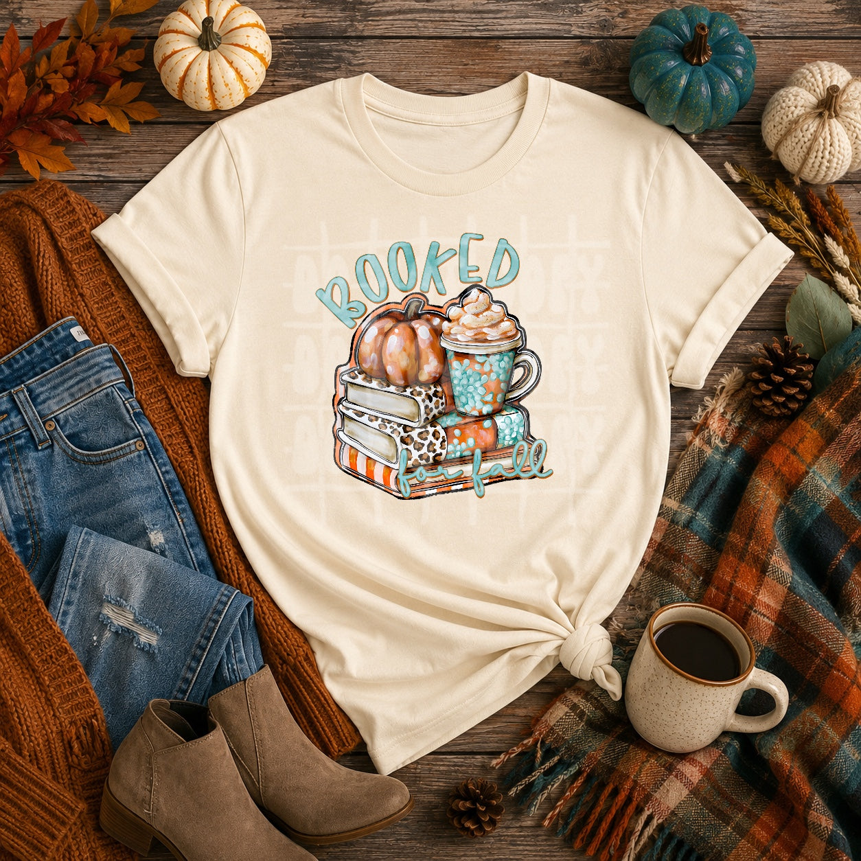 Booked for Fall DTF Transfer | Cozy Autumn Books Heat Transfer | Pumpkin Spice Coffee Shirt Transfer | Fall DTF Ready to Press