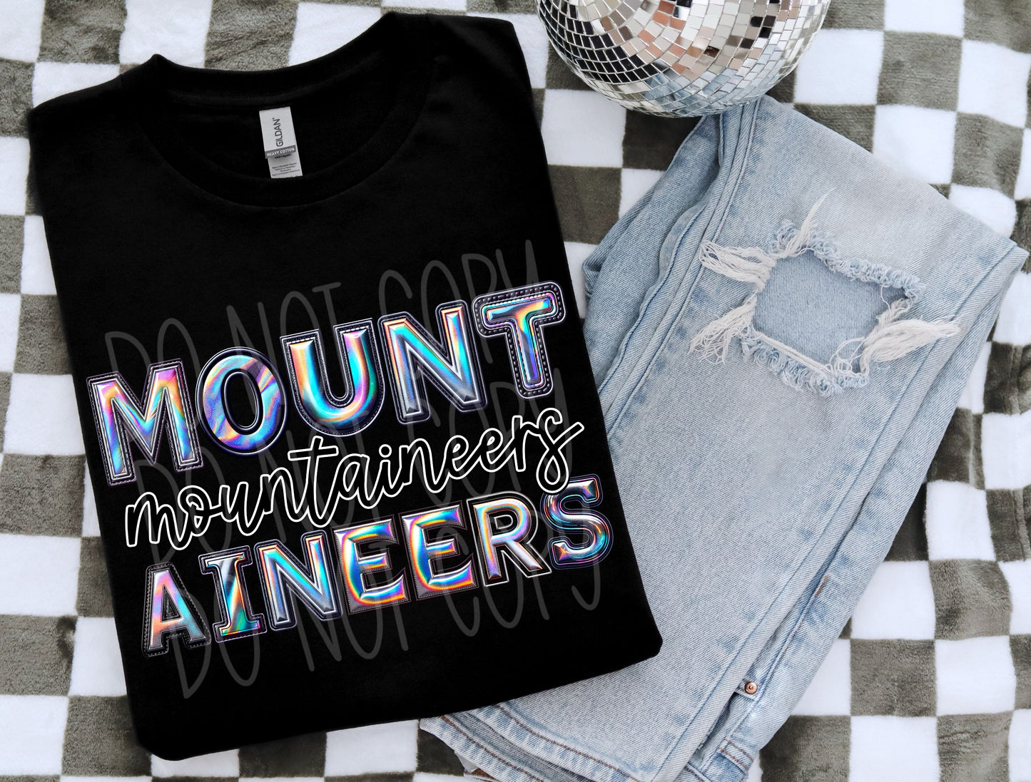 Mountaineers Faux Holographic DTF Transfer | Trendy School Spirit DTF Transfer | Ready to Press | High Quality DTF Transfers | Fast Shipping