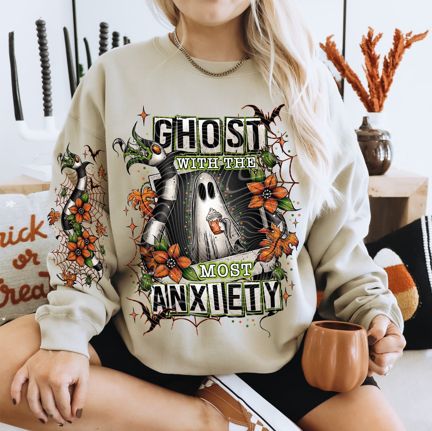 Anxiety Ghost Sweat Shirt | Trendy Halloween Hoodie with Sleeves Fast Shipping | Super Soft Shirts for Women