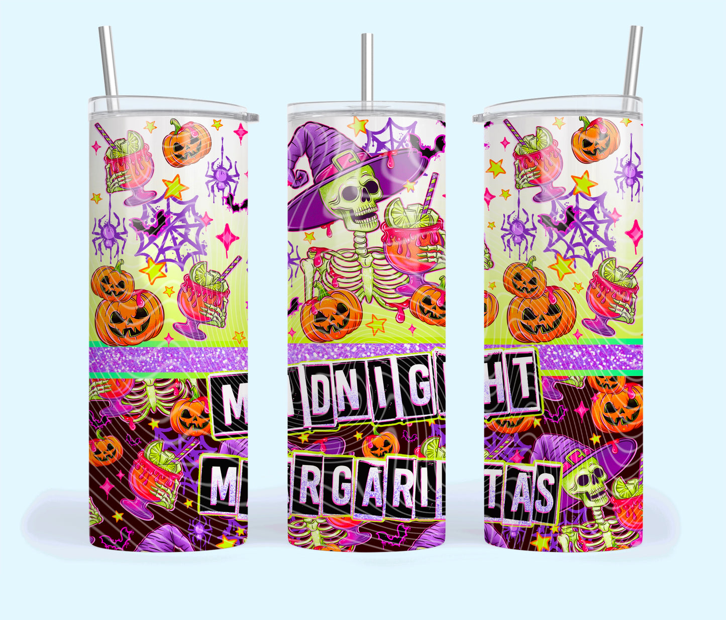 Midnight Margaritas Insulated Tumbler with Plastic Lid and Sealed Reusable Straw | Trendy Skully Cup | Hot/Cold Tumbler