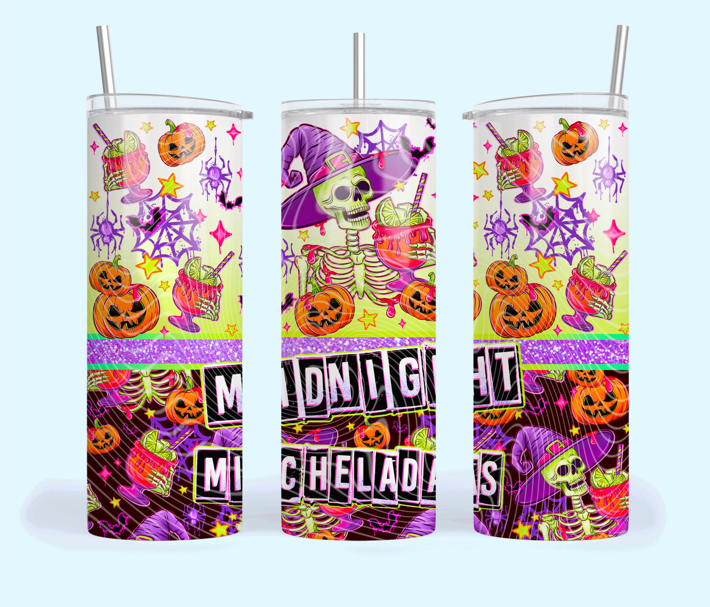 Midnight Micheladas Insulated Tumbler with Plastic Lid and Sealed Reusable Straw | Trendy Skully Cup | Hot/Cold Tumbler