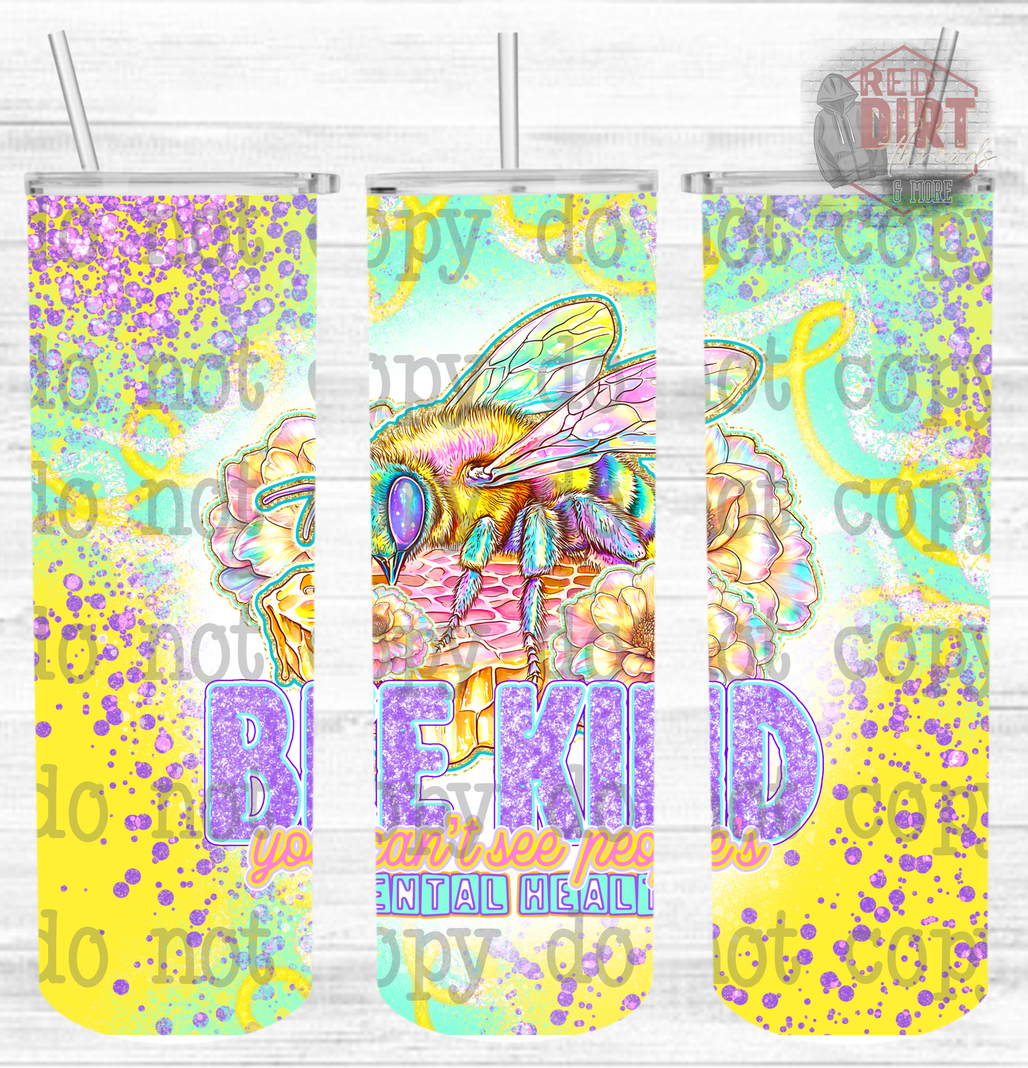 Bee Kind Insulated Tumbler with Plastic Lid and Sealed Reusable Straw | Trendy Mental Health Cup | Hot/Cold Tumbler