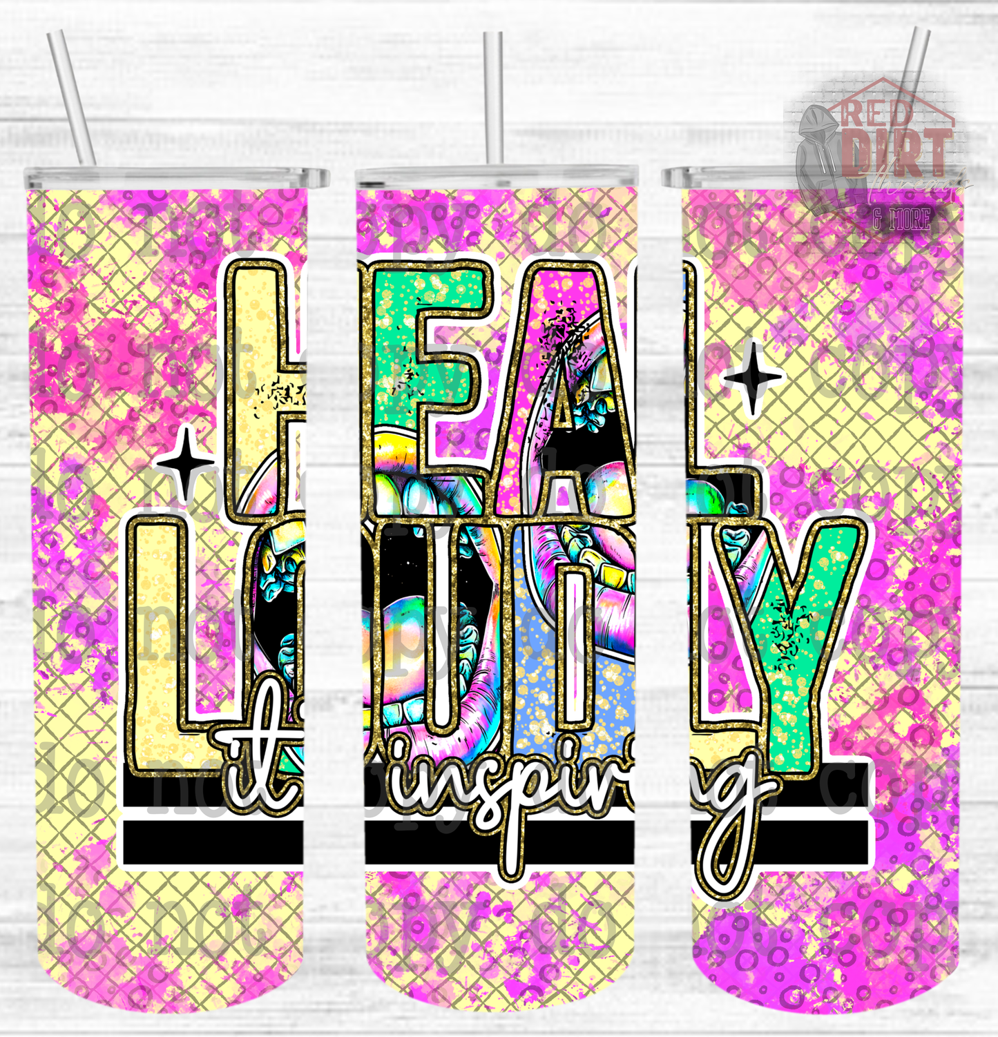 Heal Loudly It's Inspiring Insulated Tumbler with Plastic Lid and Sealed Reusable Straw | Trendy Mental Health Cup | Hot/Cold Tumbler