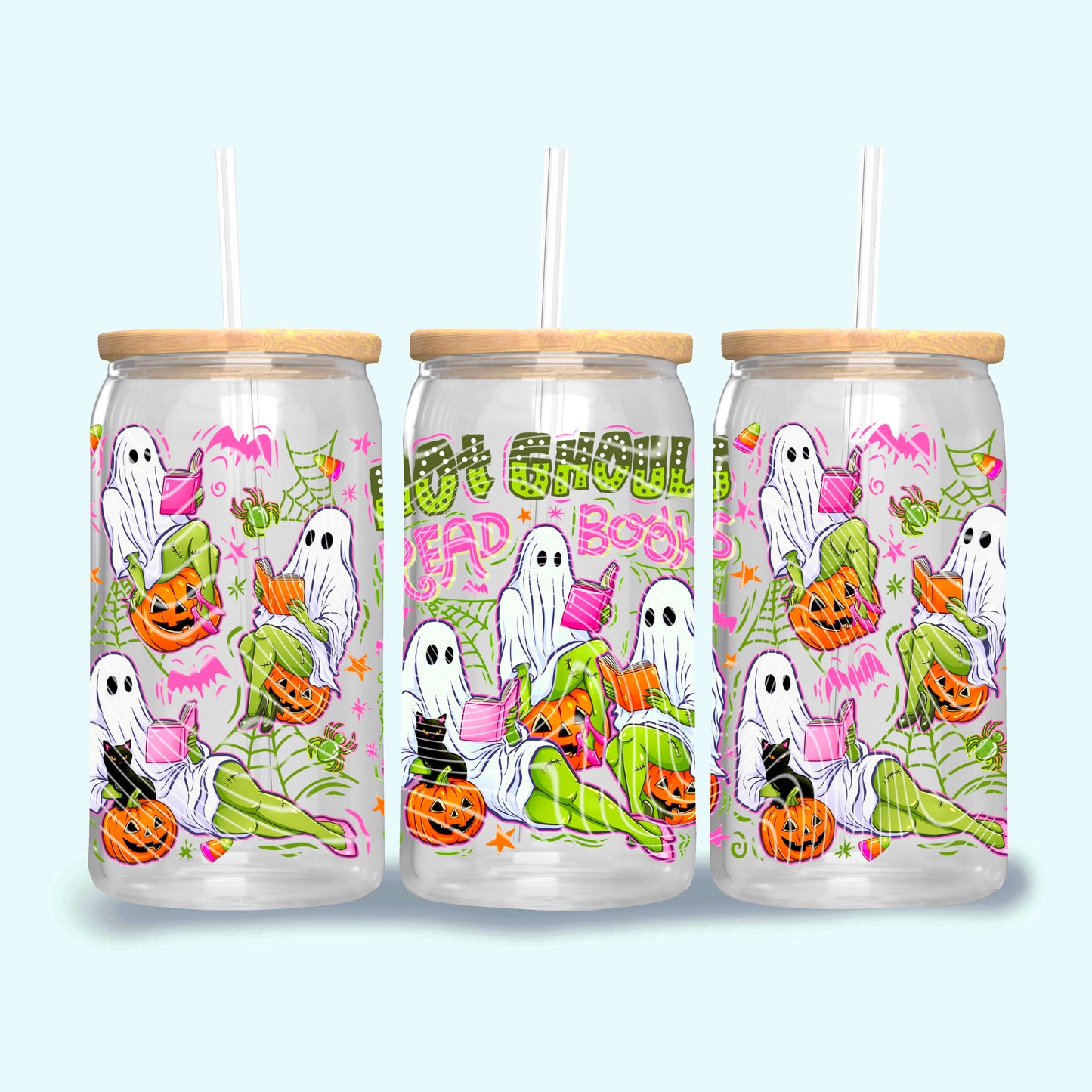 Hot Ghouls Read Books UV DTF Libbey Transfer | Trendy Horror Characters Libbey Wrap | Ready to Transfer | High Quality | Waterproof UV Transfer
