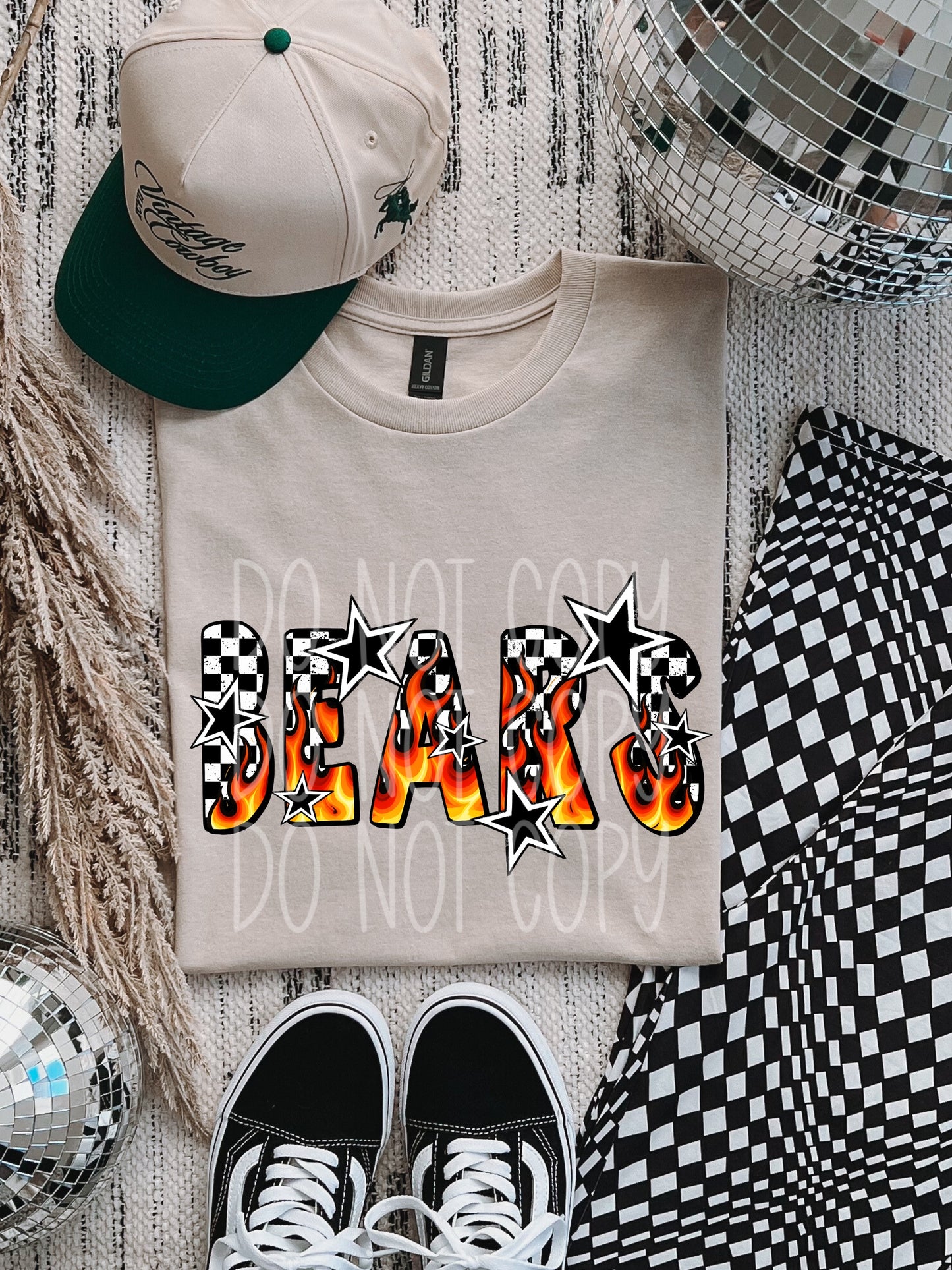 Bears Retro Flames Mascot DTF Transfer | Trendy School Spirit DTF Transfer | High Quality Image Transfers | Ready to Press | Instant Peel