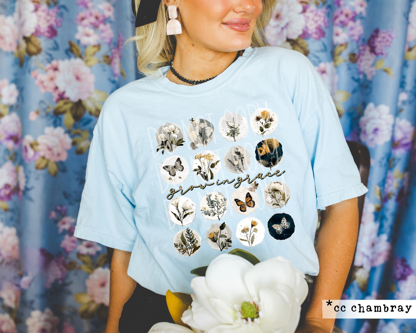 Grow in Grace DTF Transfer | Floral Christian Heat Transfer | Faith Ready to Press Design | High Quality DTF | Red Dirt Transfers