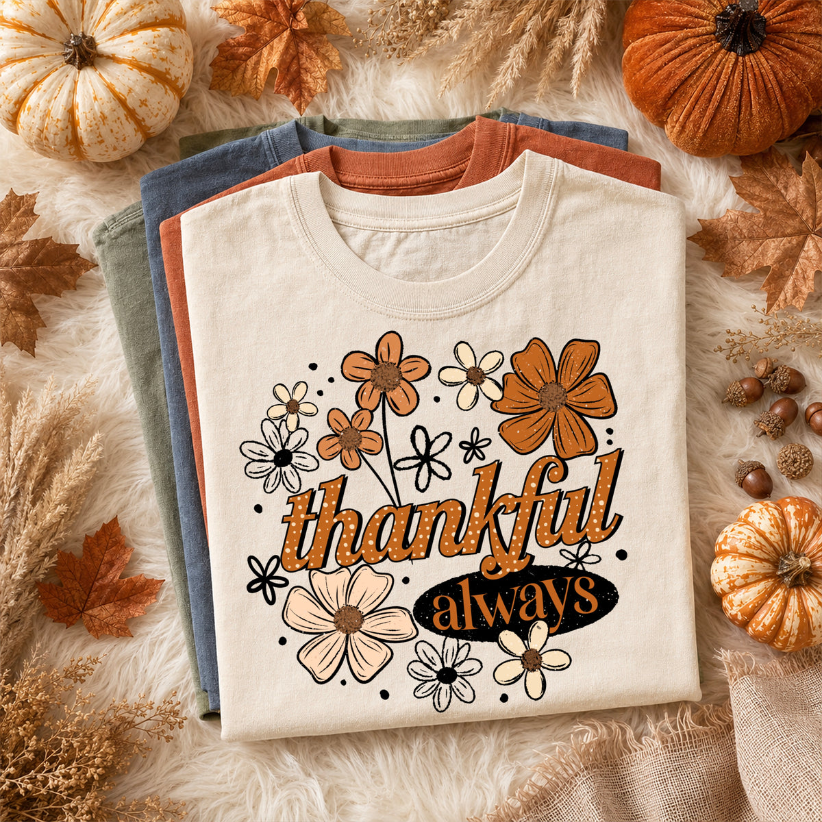 Thankful Always DTF Transfer, Thanksgiving DTF, Fall Shirt Transfer, Thankful Shirt, Floral Thanksgiving Transfer, Autumn DTF