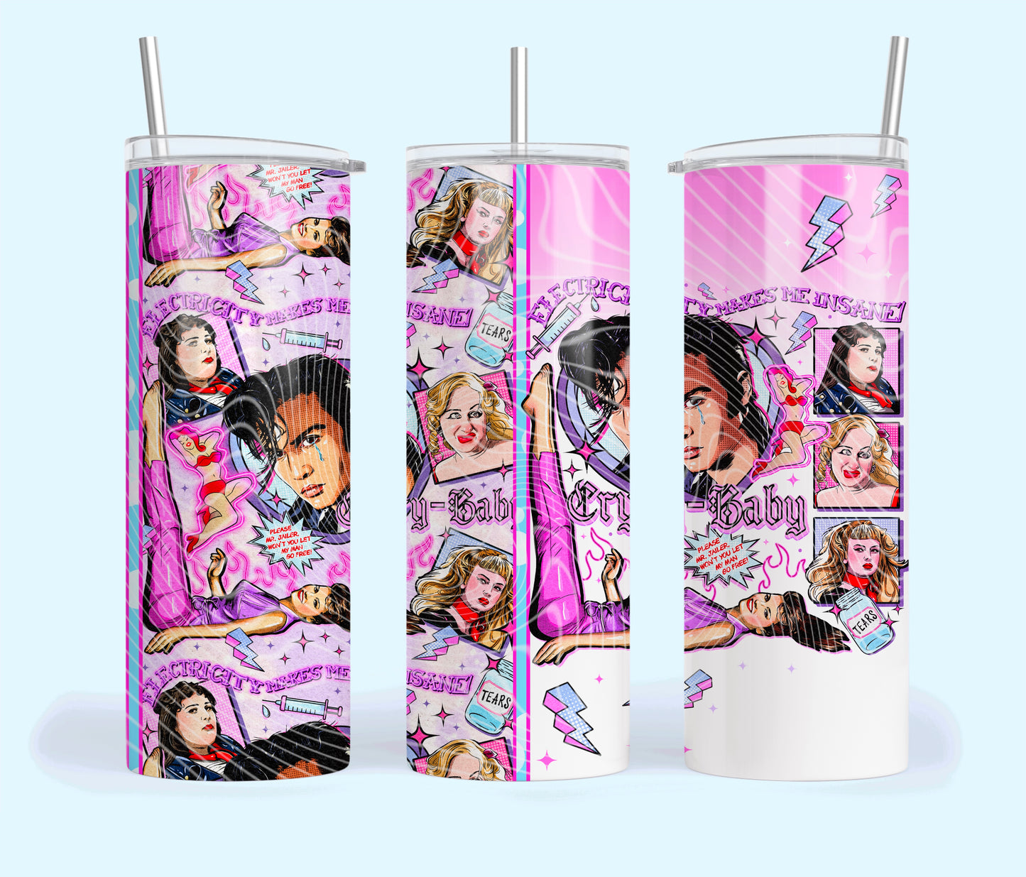 Crybaby Insulated Tumbler with Plastic Lid and Sealed Reusable Straw | Trendy Valentine's Day Cup | Hot/Cold Tumbler