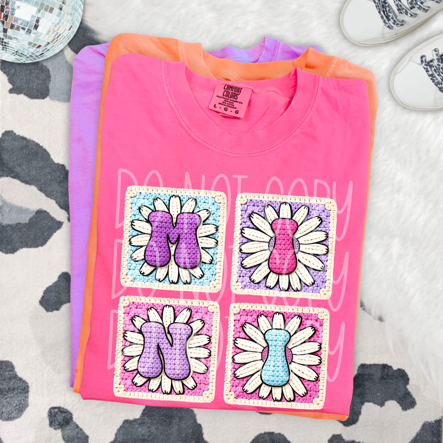 Mini Granny Square DTF Transfer Ready to Press | Matching Mama Set DTF | Retro Daisy Crochet Design | Red Dirt Transfers