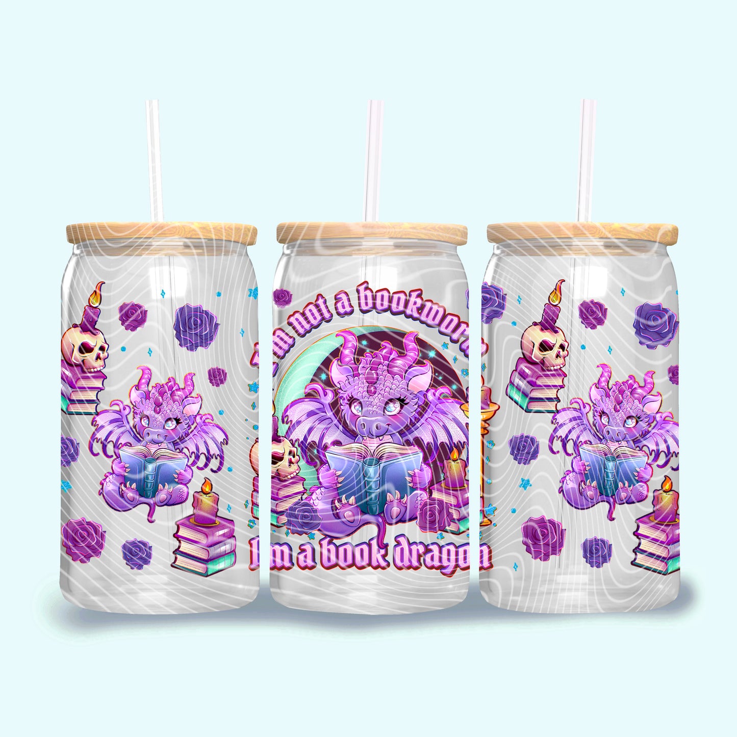 I'm Not a Bookworm I'm a Book Dragon UV DTF Libbey Transfer | Trendy Bookish Libbey Wrap | Ready to Transfer | High Quality | Waterproof UV Transfer