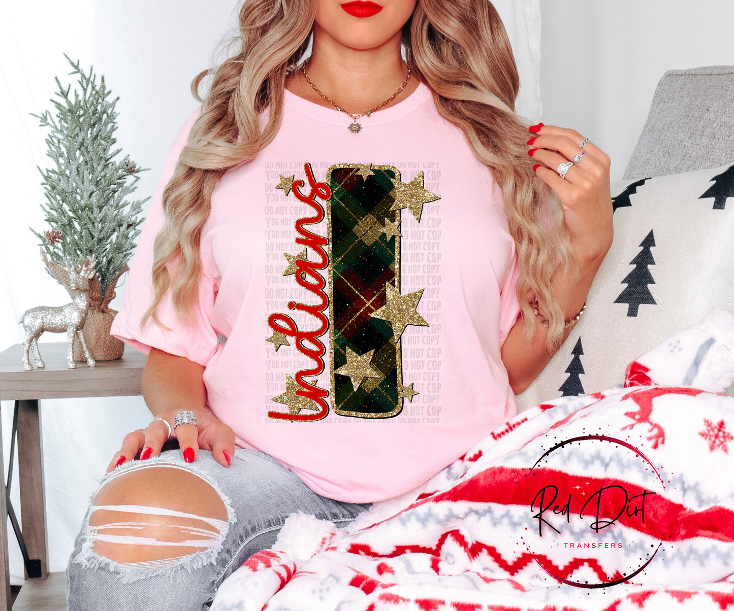 Indians Christmas Plaid Mascot T-Shirt | Trendy School Spirit Shirt | Fast Shipping | Super Soft Shirts for Men/Women/Kid's