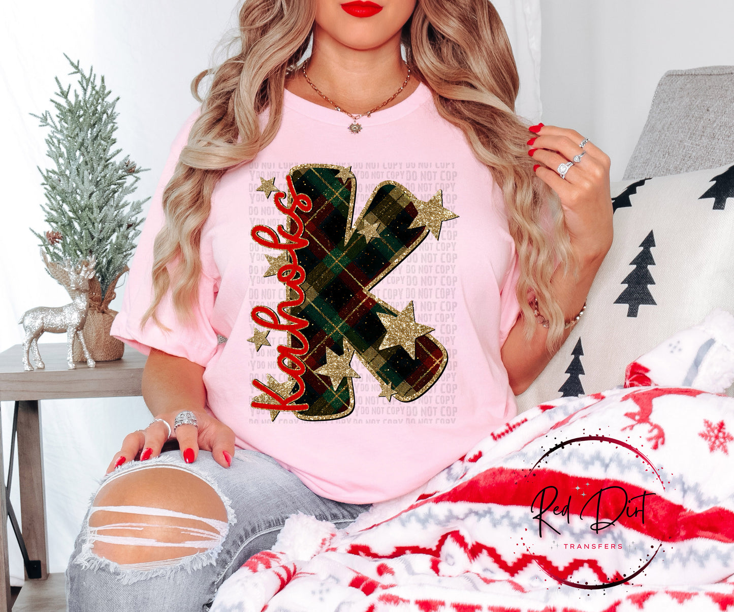 Kahoks Christmas Plaid Mascot DTF Transfer | Trendy School Spirit DTF Transfer | High Quality Image Transfers | Ready to Press | Instant Peel