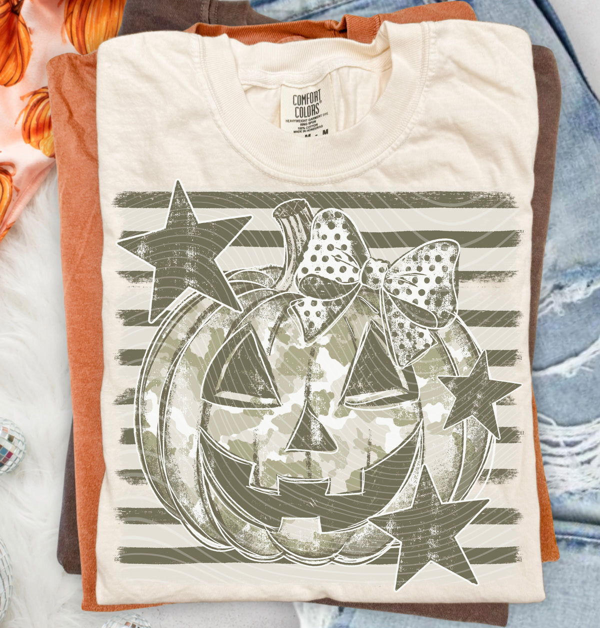 Light Camo Pumpkin DTF Transfer, Pumpkin Bow Transfer, Fall DTF Transfer, Halloween Shirt Transfer, Camo Pumpkin Design