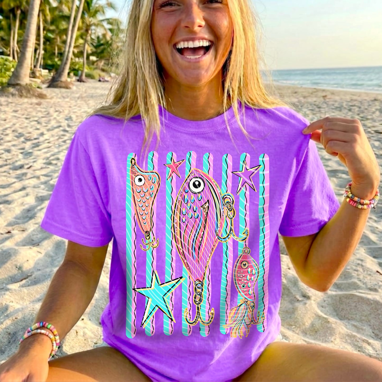 Fishing Lures DTF Transfer, Ready to Press Heat Transfer, Summer Fishing Shirt Design, Coastal Beach Graphic, Boutique DTF Print