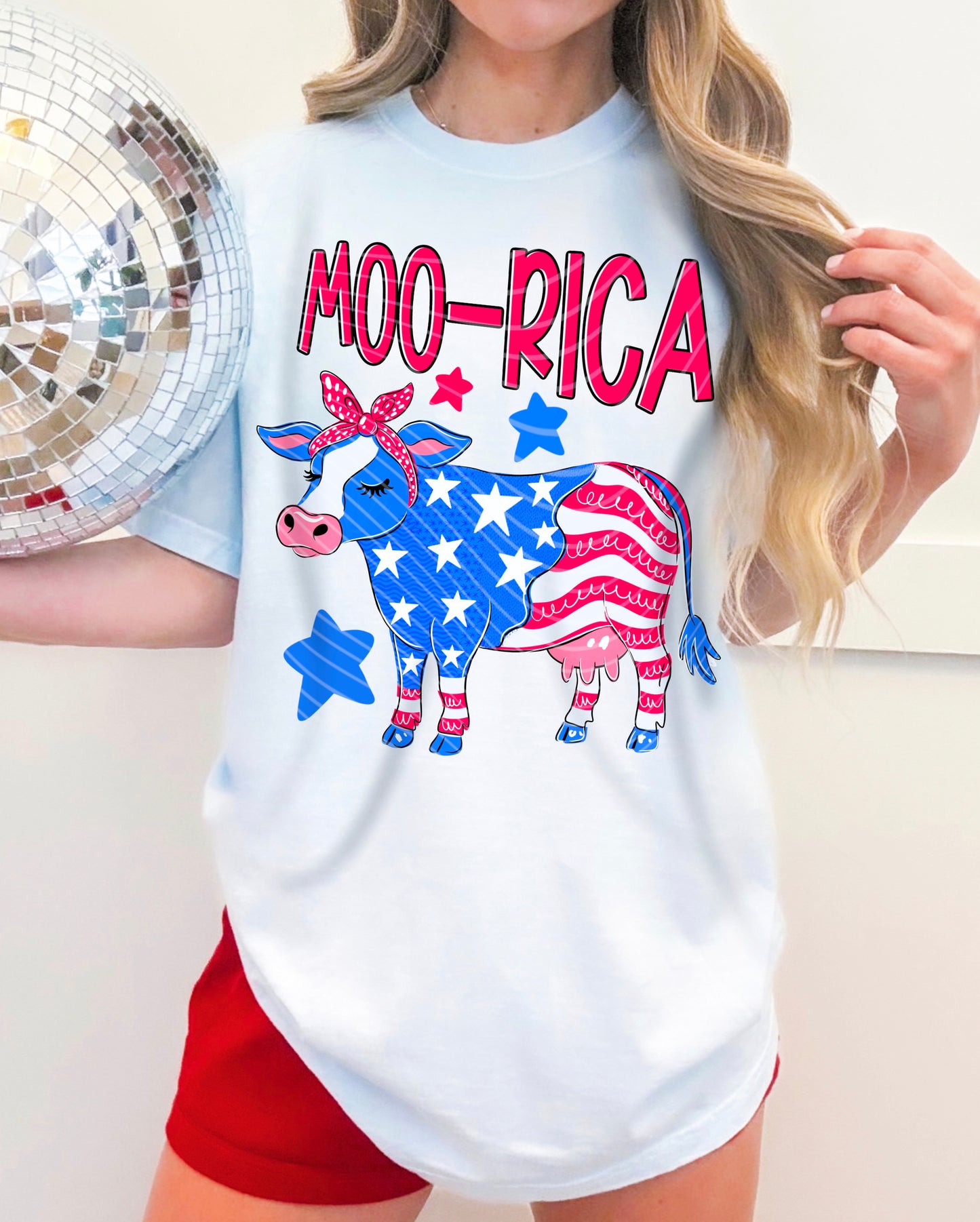 Moo-Rica DTF Transfer | Patriotic Cow Transfer | 4th of July Cow Print | Retro USA Highland Cow Transfer | Ready to Press
