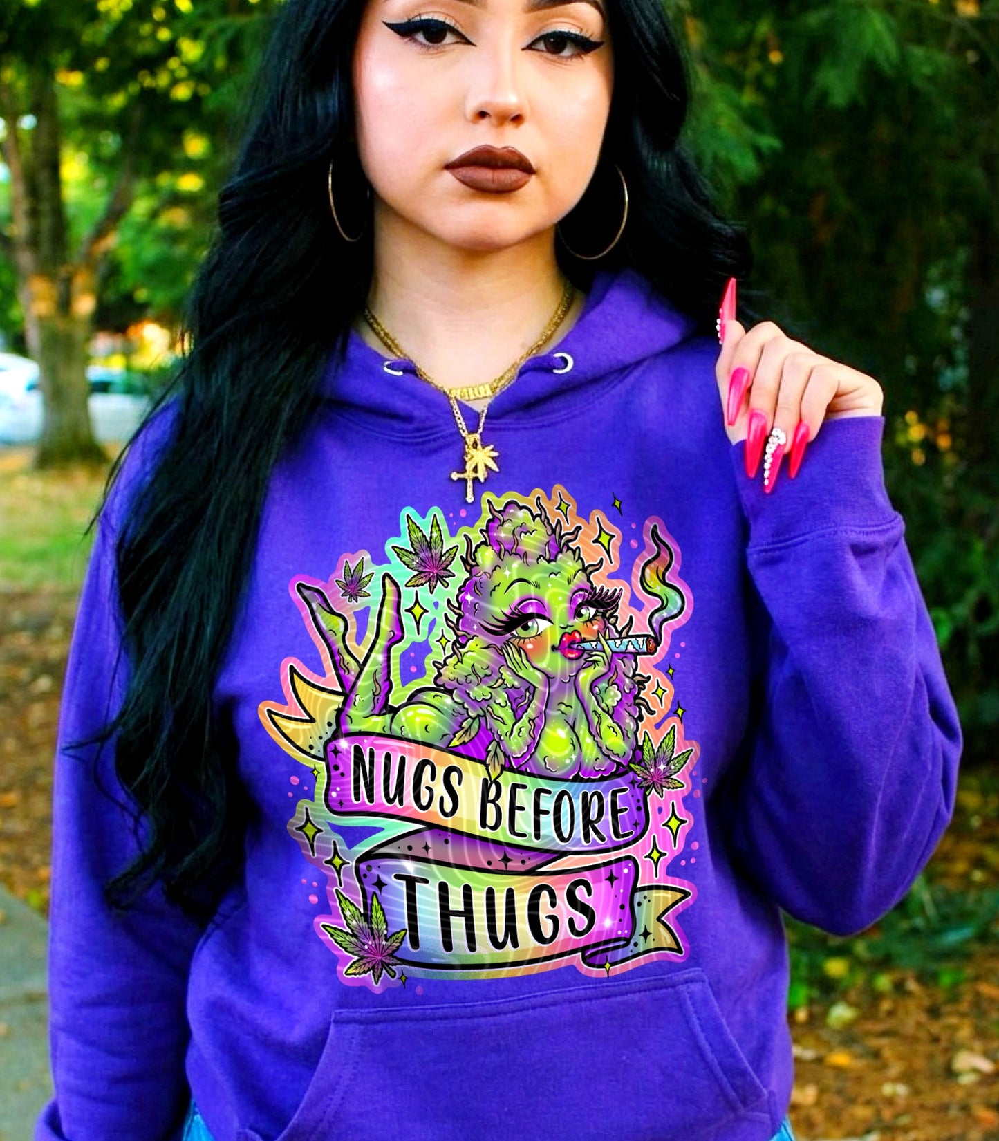 Nugs Before Thugs DTF Transfer | Funny 420 Frog Graphic Heat Transfer | Cute Weed Cartoon Shirt Transfer | Red Dirt Transfers