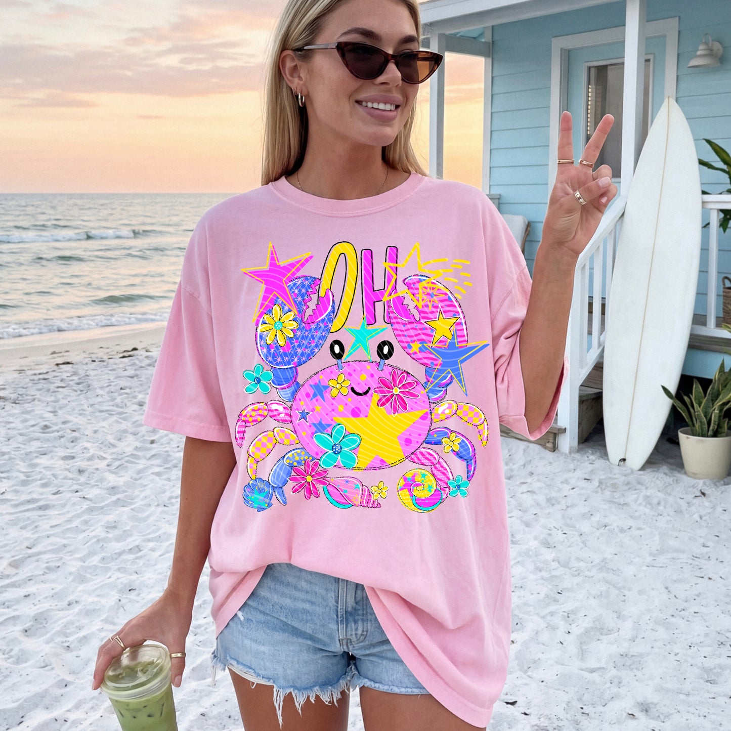 Oh Crab DTF Transfer | Cute Crab Transfer | Retro Beach Shirt Print | Colorful Boutique Graphic Tee Transfer