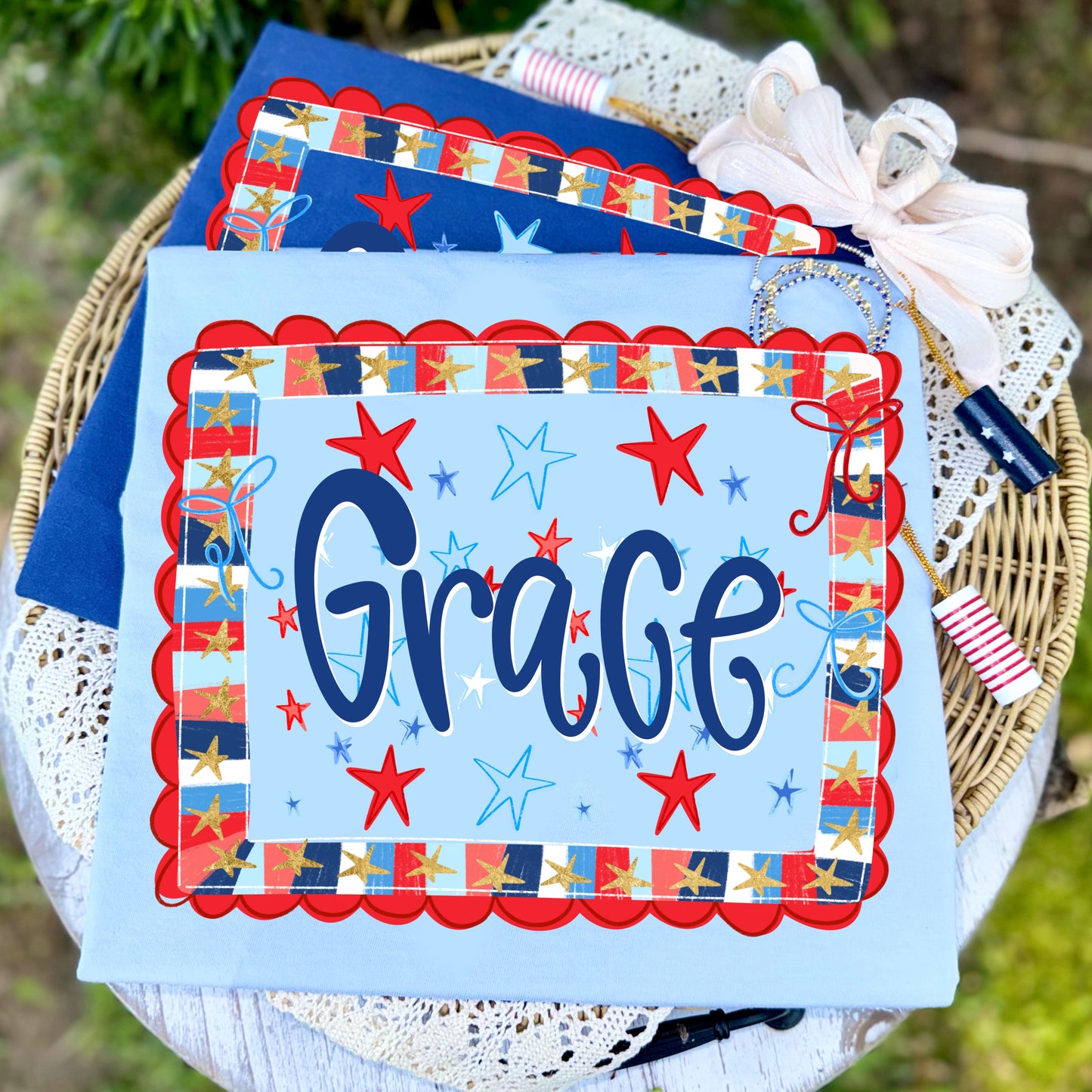 Gracie Patriotic DTF Transfer Ready To Press Fourth Of July DTF Transfer Americana Stars Transfer
