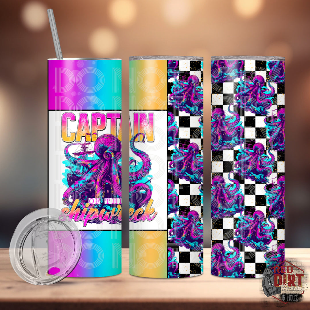 Captain of This Shipwreck Insulated Tumbler with Plastic Lid and Sealed Reusable Straw | Trendy Cup | Hot/Cold Tumbler