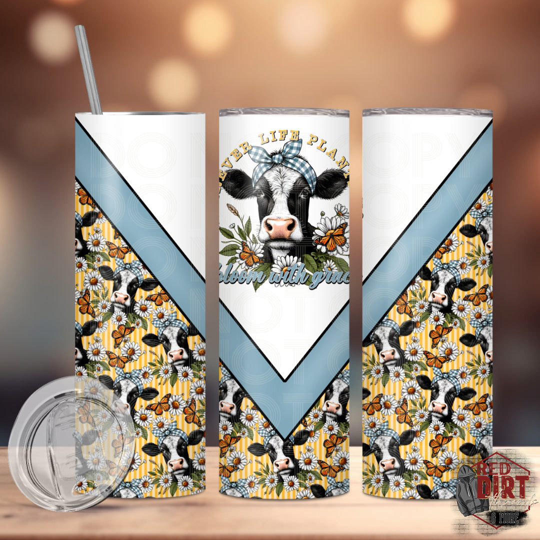 Wherever Life Plants You Bloom with Grace Insulated Tumbler with Plastic Lid and Sealed Reusable Straw | Trendy Farm Animals Cup | Hot/Cold Tumbler