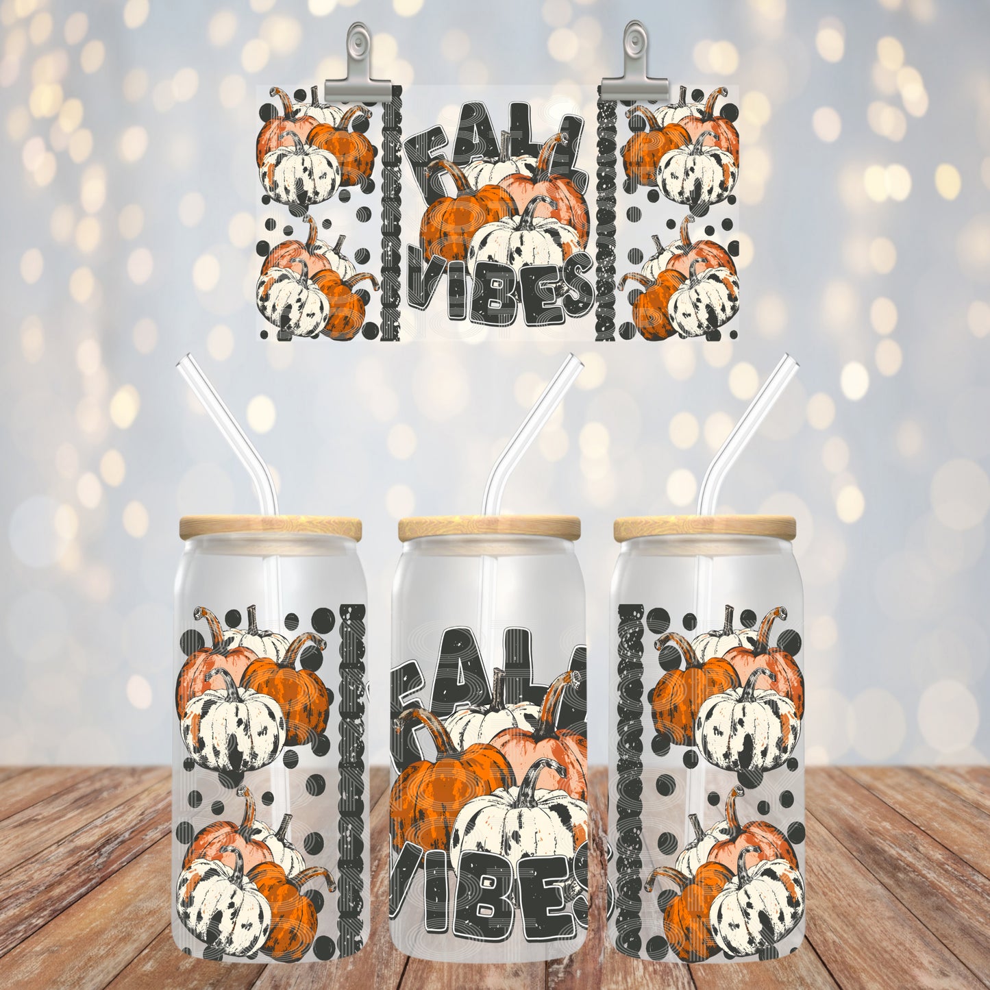 Fall Vibes UV DTF Libbey Transfer | Trendy Fall Libbey Wrap | Ready to Transfer | High Quality | Waterproof UV Transfer
