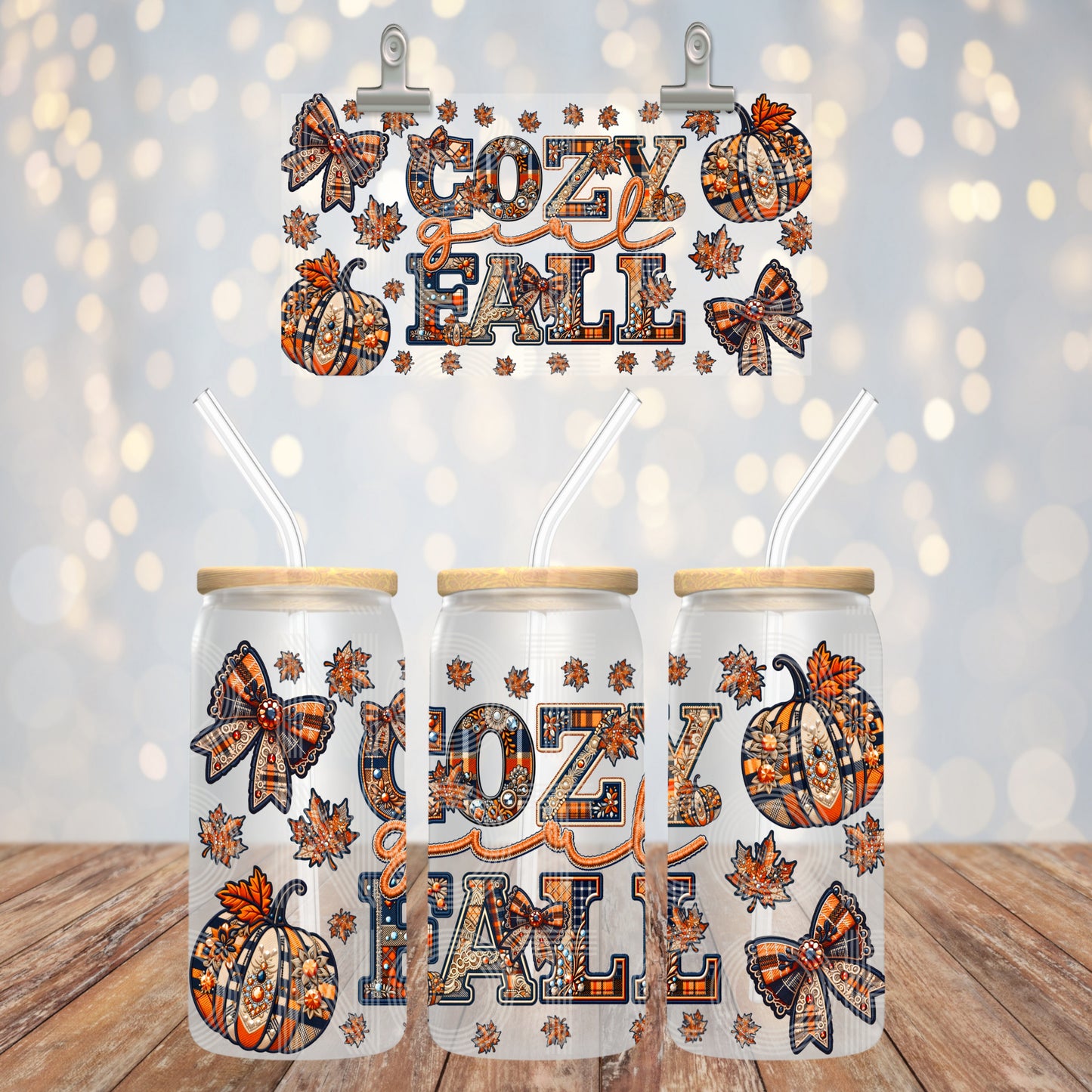 Cozy Girl Fall UV DTF Libbey Transfer | Trendy Fall Libbey Wrap | Ready to Transfer | High Quality | Waterproof UV Transfer