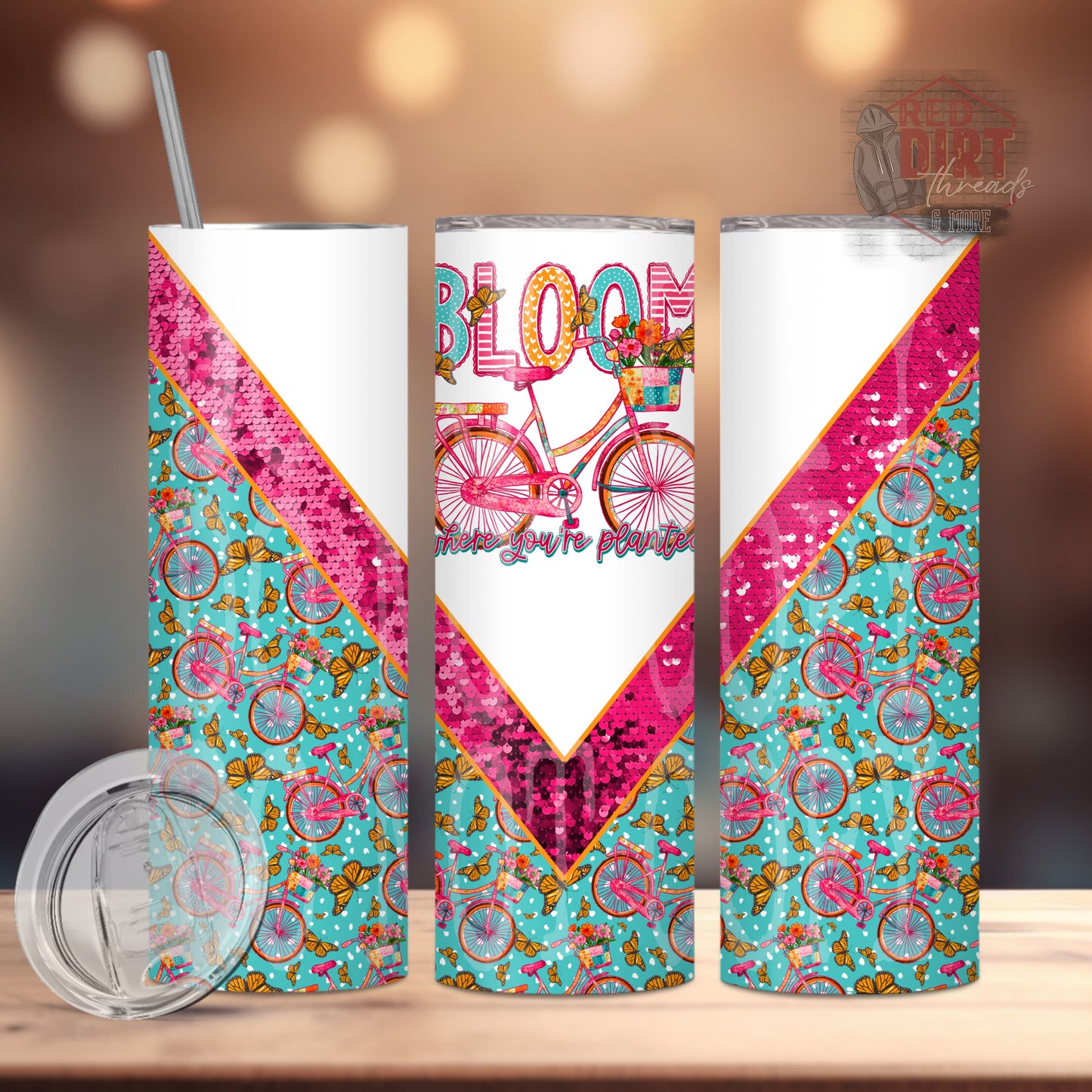 Bloom Where You're Planted Insulated Tumbler with Plastic Lid and Sealed Reusable Straw | Trendy Cup | Hot/Cold Tumbler