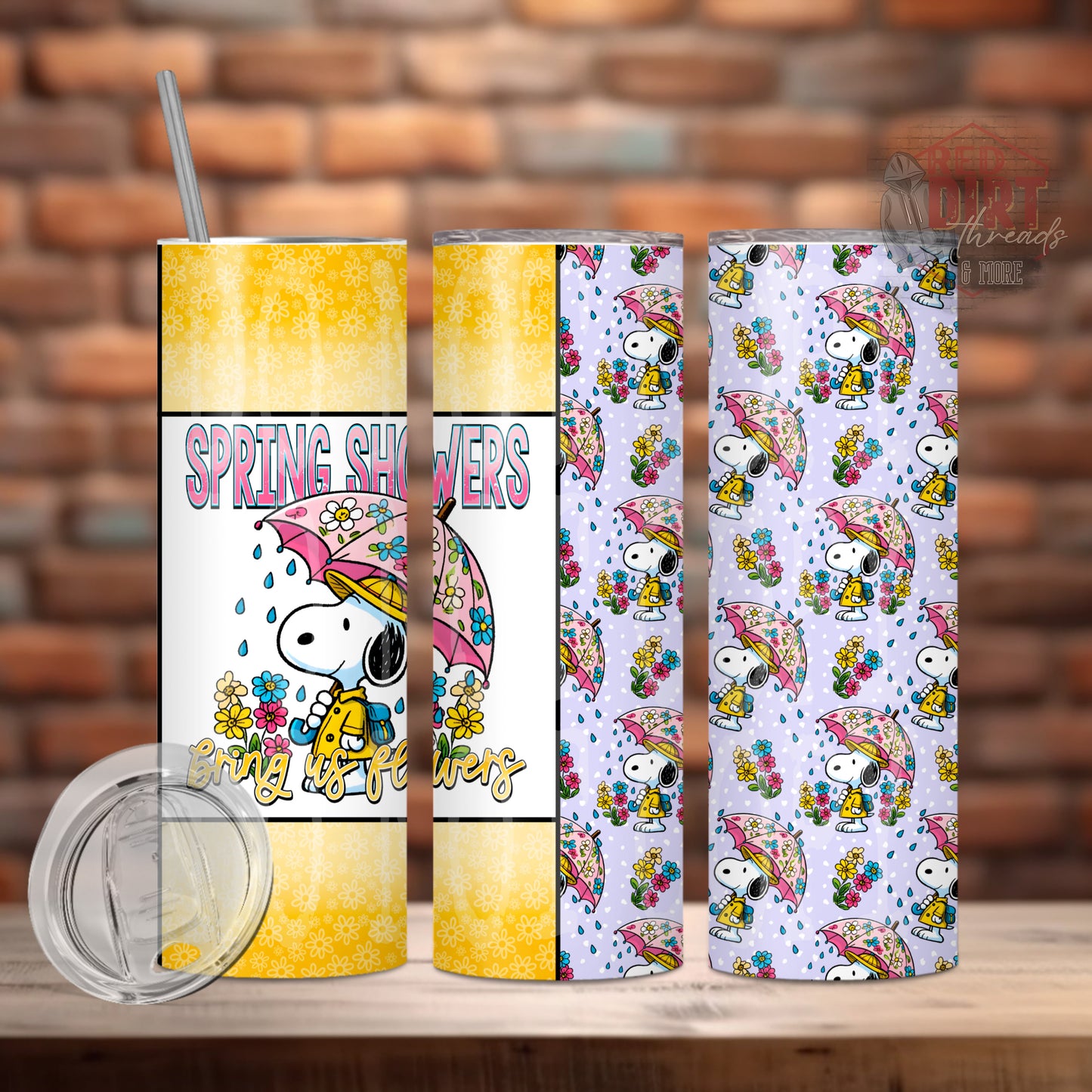 Spring Showers Bring Us Flowers Insulated Tumbler with Plastic Lid and Sealed Reusable Straw | Trendy Spring Cup | Hot/Cold Tumbler