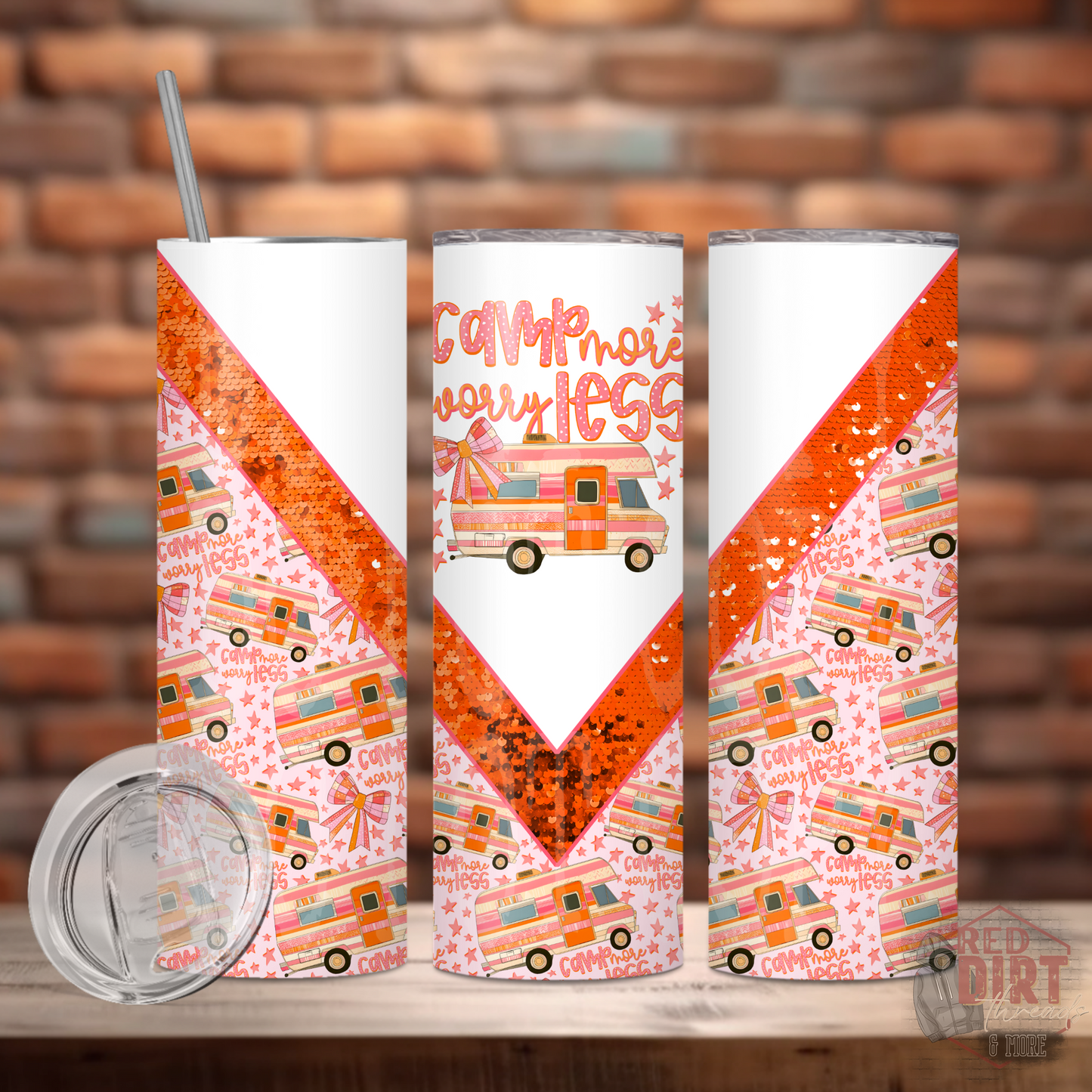 Camp More Worry Less Insulated Tumbler with Plastic Lid and Sealed Reusable Straw | Trendy Summer Cup | Hot/Cold Tumbler