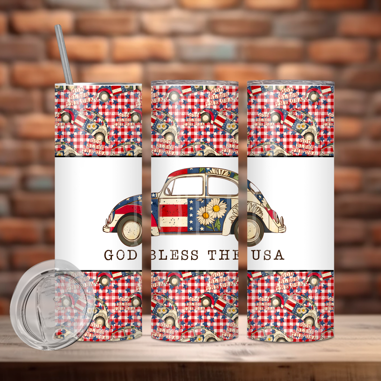 God Bless The USA Insulated Tumbler with Plastic Lid and Sealed Reusable Straw | Trendy Independence Day Cup | Hot/Cold Tumbler