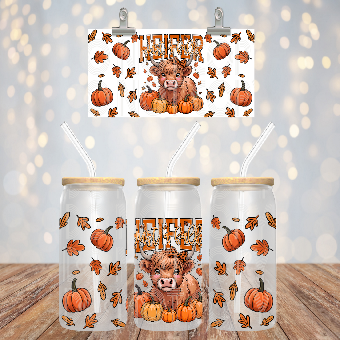 Just a Fall Heifer UV DTF Libbey Transfer | Trendy Fall Libbey Wrap | Ready to Transfer | High Quality | Waterproof UV Transfer