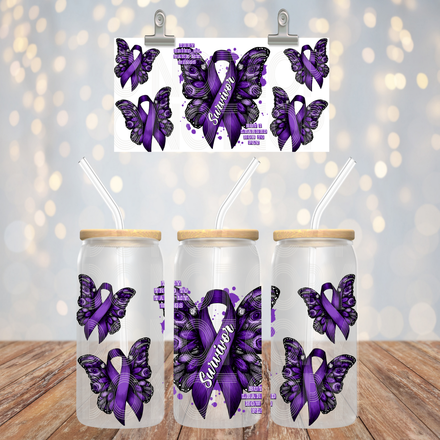 Survivor UV DTF Libbey Transfer | Trendy Awareness Libbey Wrap | Ready to Transfer | High Quality | Waterproof UV Transfer