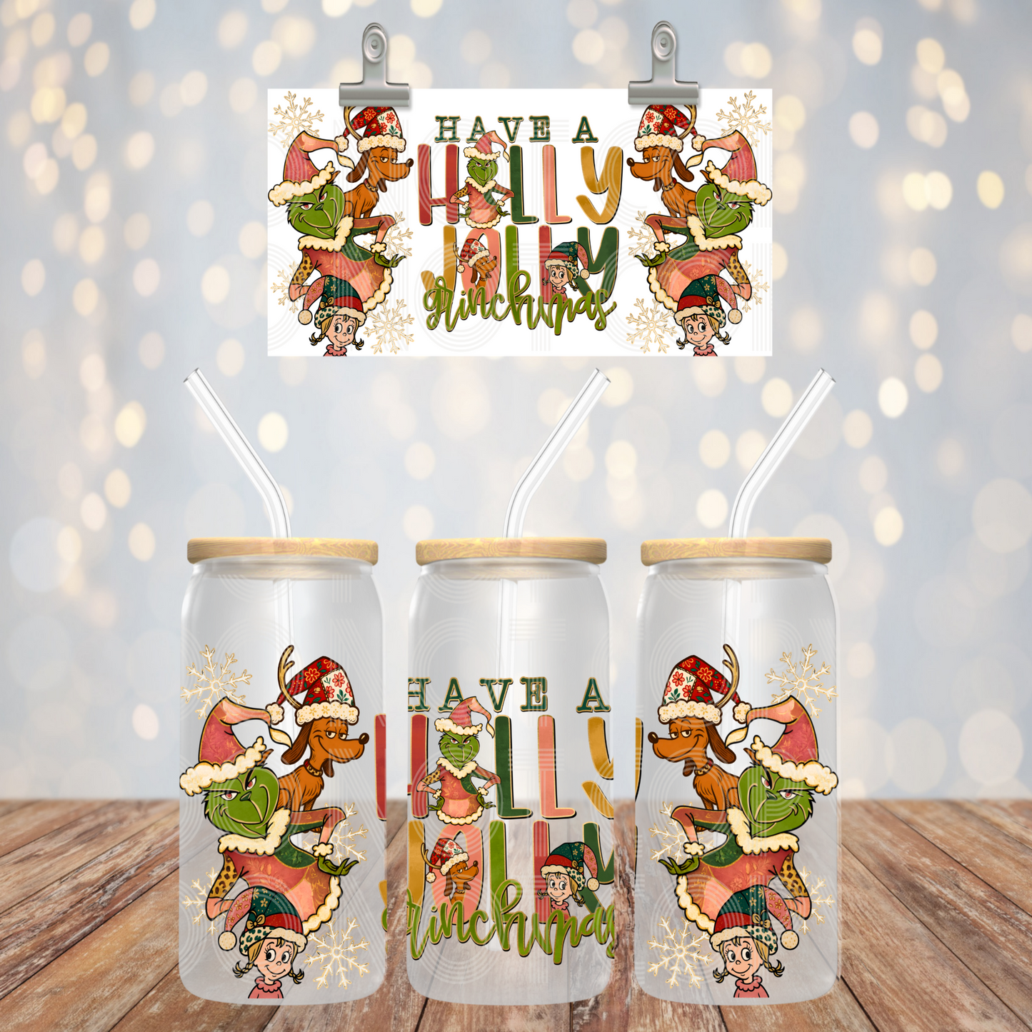 Have a Holly Jolly Christmas UV DTF Libbey Transfer | Trendy Christmas Libbey Wrap | Ready to Transfer | High Quality | Waterproof UV Transfer