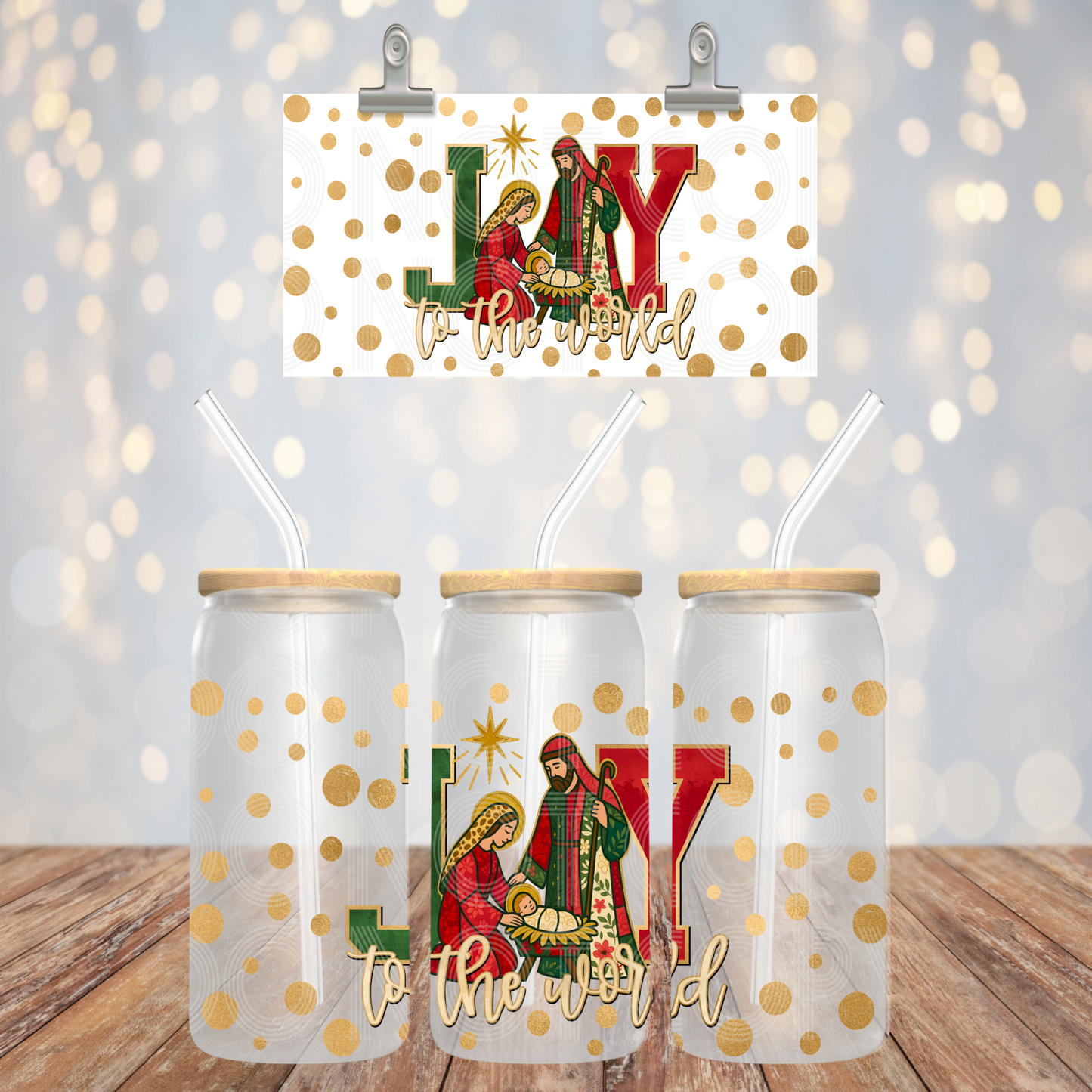 Joy To The World UV DTF Libbey Transfer | Trendy Christmas Libbey Wrap | Ready to Transfer | High Quality | Waterproof UV Transfer