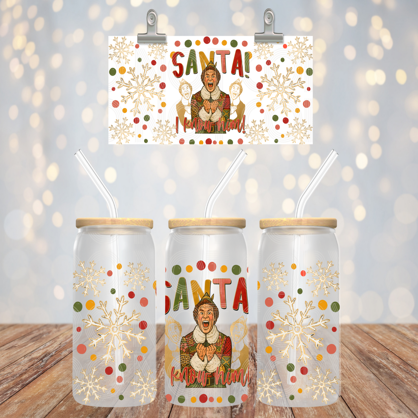 Santa Elf UV DTF Libbey Transfer | Trendy Christmas Libbey Wrap | Ready to Transfer | High Quality | Waterproof UV Transfer