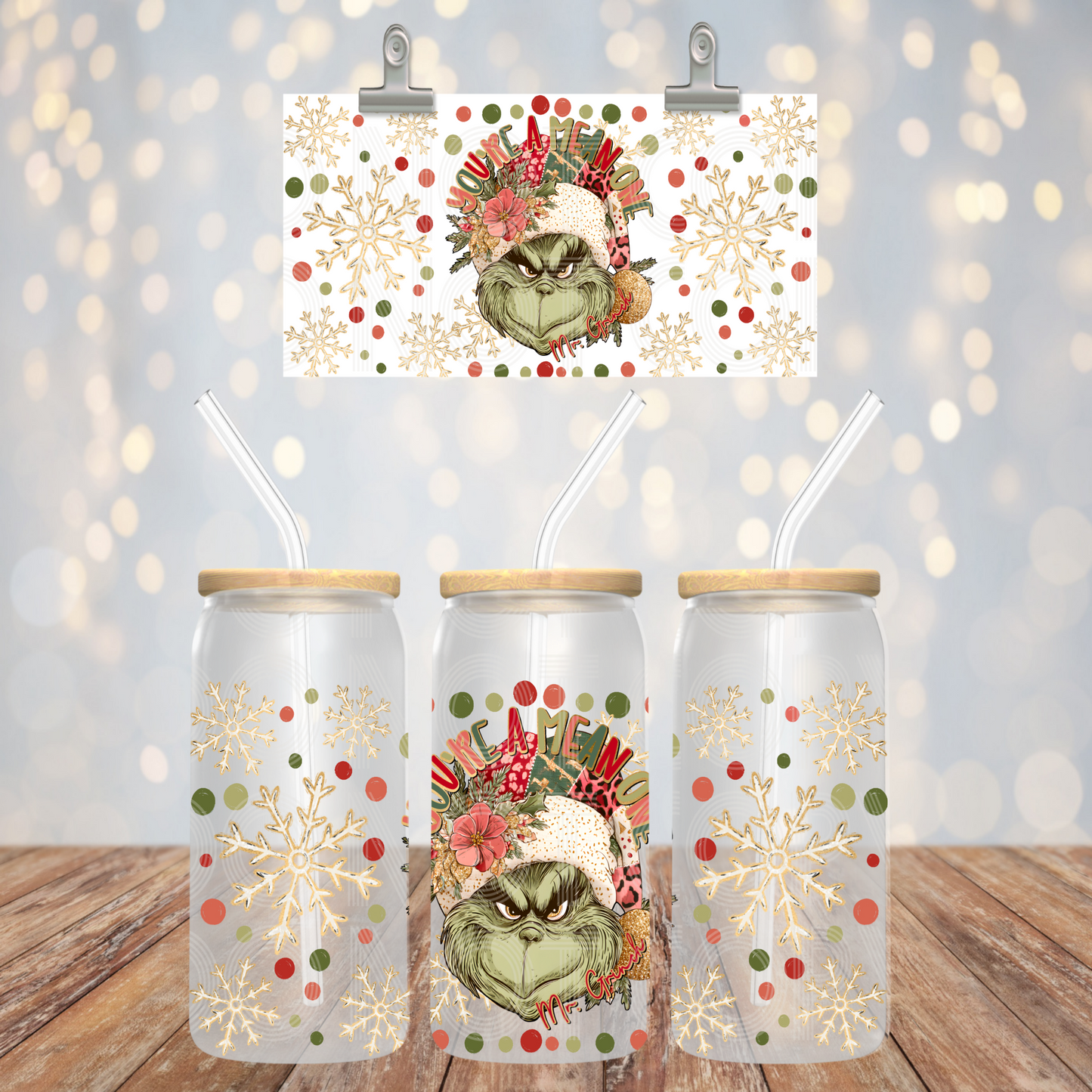Mean One UV DTF Libbey Transfer | Trendy Christmas Libbey Wrap | Ready to Transfer | High Quality | Waterproof UV Transfer