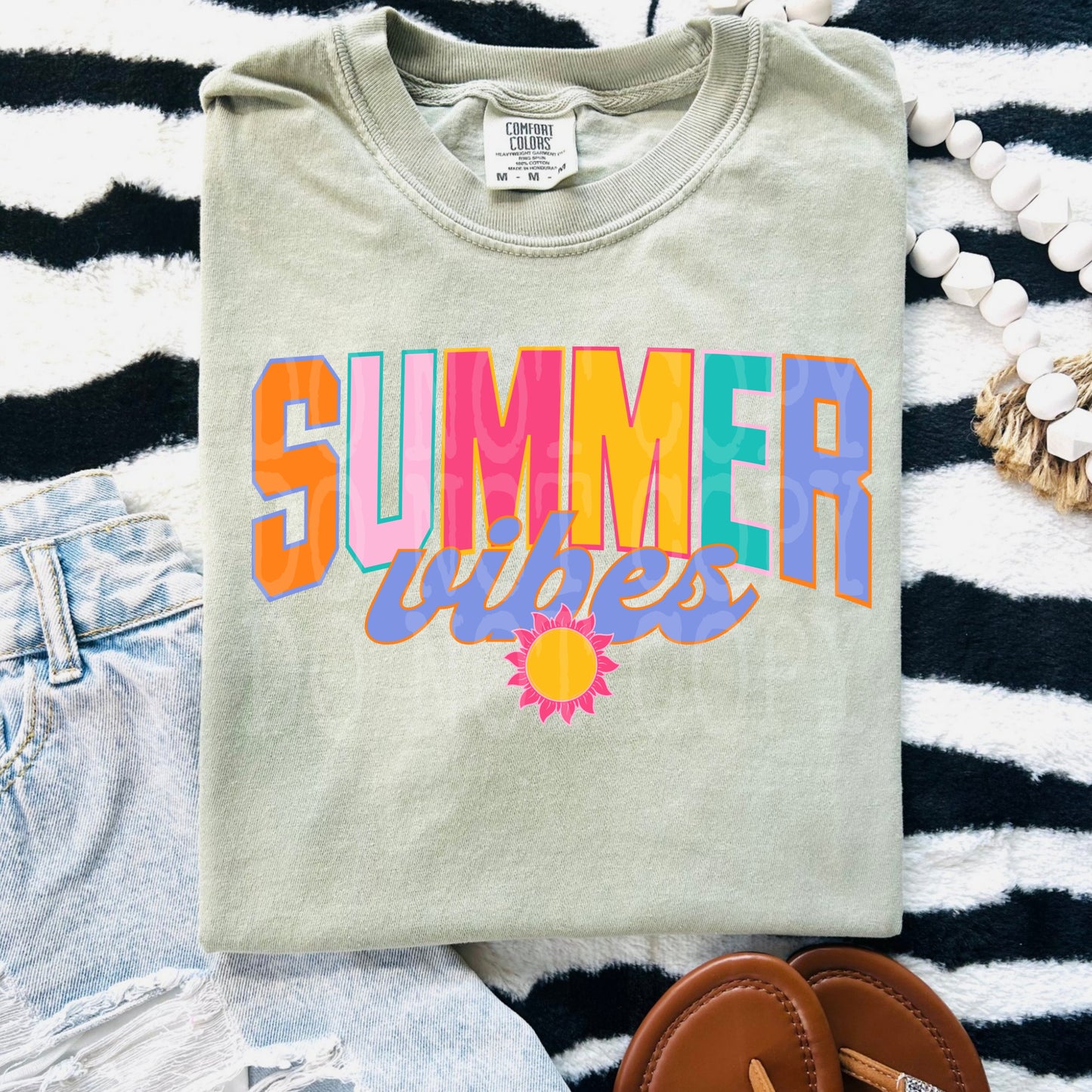 Summer Vibes DTF Transfer Ready to Press | Retro Summer DTF | Colorful Sunshine Graphic | Trendy Summer Shirt Design