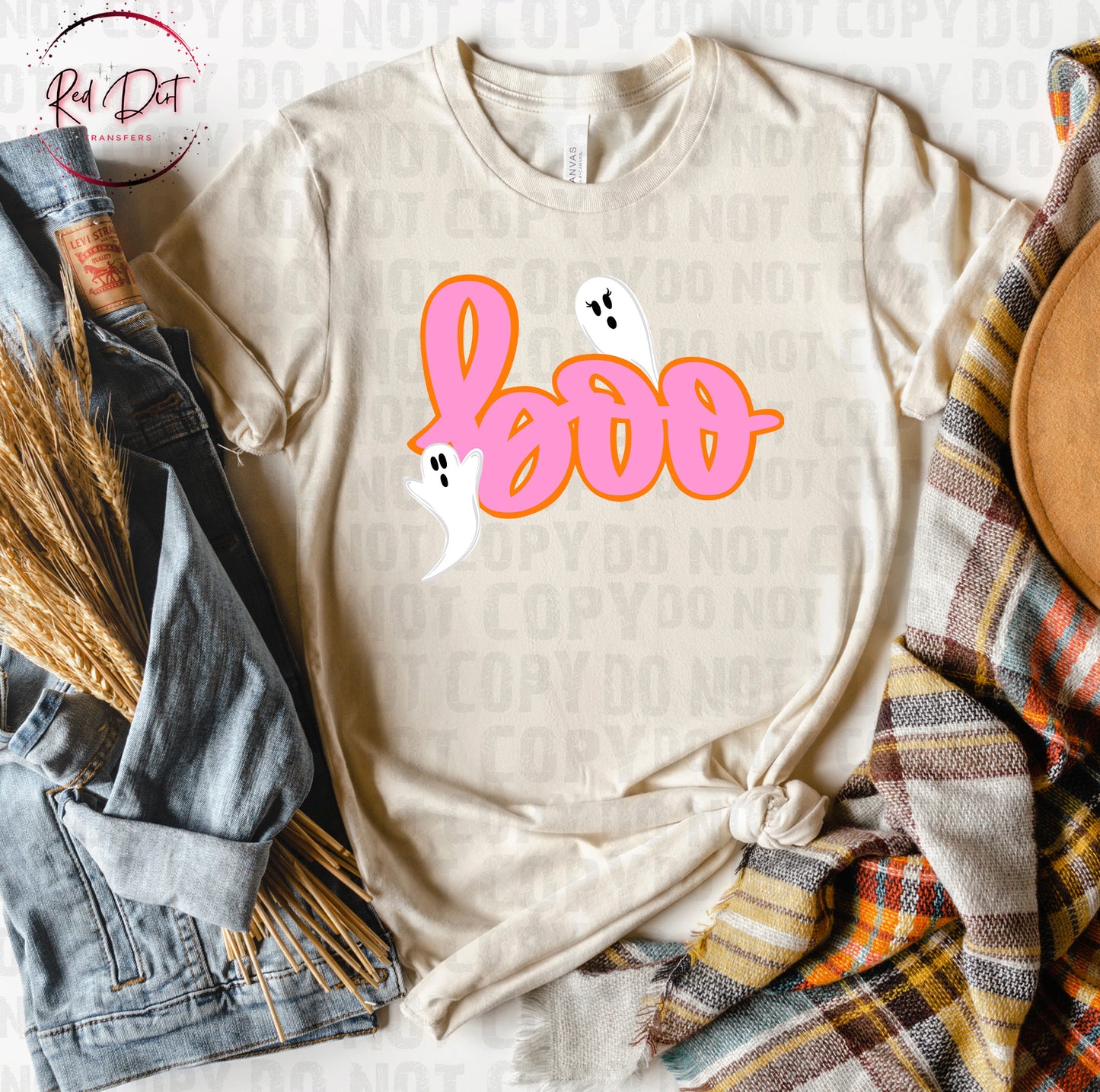 Pink Boo Ghost DTF Transfer | Cute Halloween Heat Transfer | Coquette Spooky Ready to Press Transfer | Girly Ghost Shirt Design
