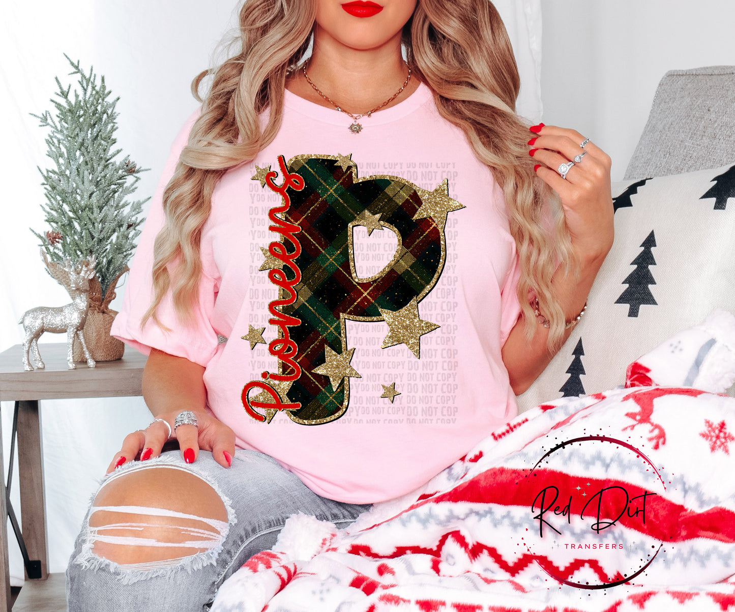 Pioneers Christmas Plaid Mascot T-Shirt | Trendy School Spirit Shirt | Fast Shipping | Super Soft Shirts for Men/Women/Kid's