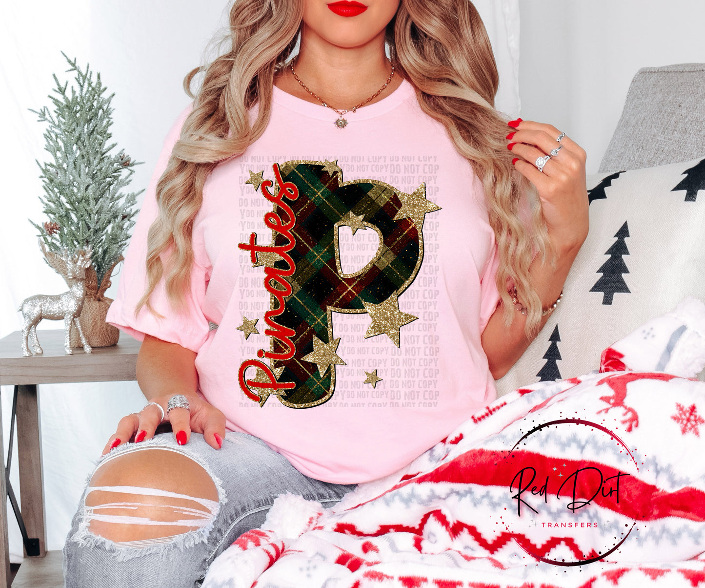 Pirates Christmas Plaid Mascot T-Shirt | Trendy School Spirit Shirt | Fast Shipping | Super Soft Shirts for Men/Women/Kid's