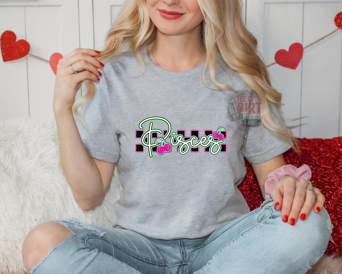 Pisces Pink Cherries DTF Transfer | Trendy Valentine Zodiac DTF Transfer | Ready to Press | High Quality DTF Transfers | Fast Shipping