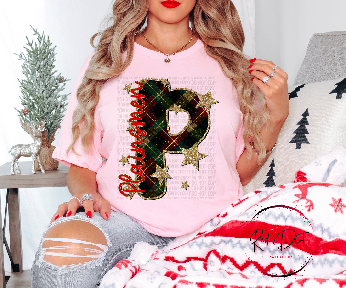Plainsmen Christmas Plaid Mascot DTF Transfer | Trendy School Spirit DTF Transfer | High Quality Image Transfers | Ready to Press | Instant Peel